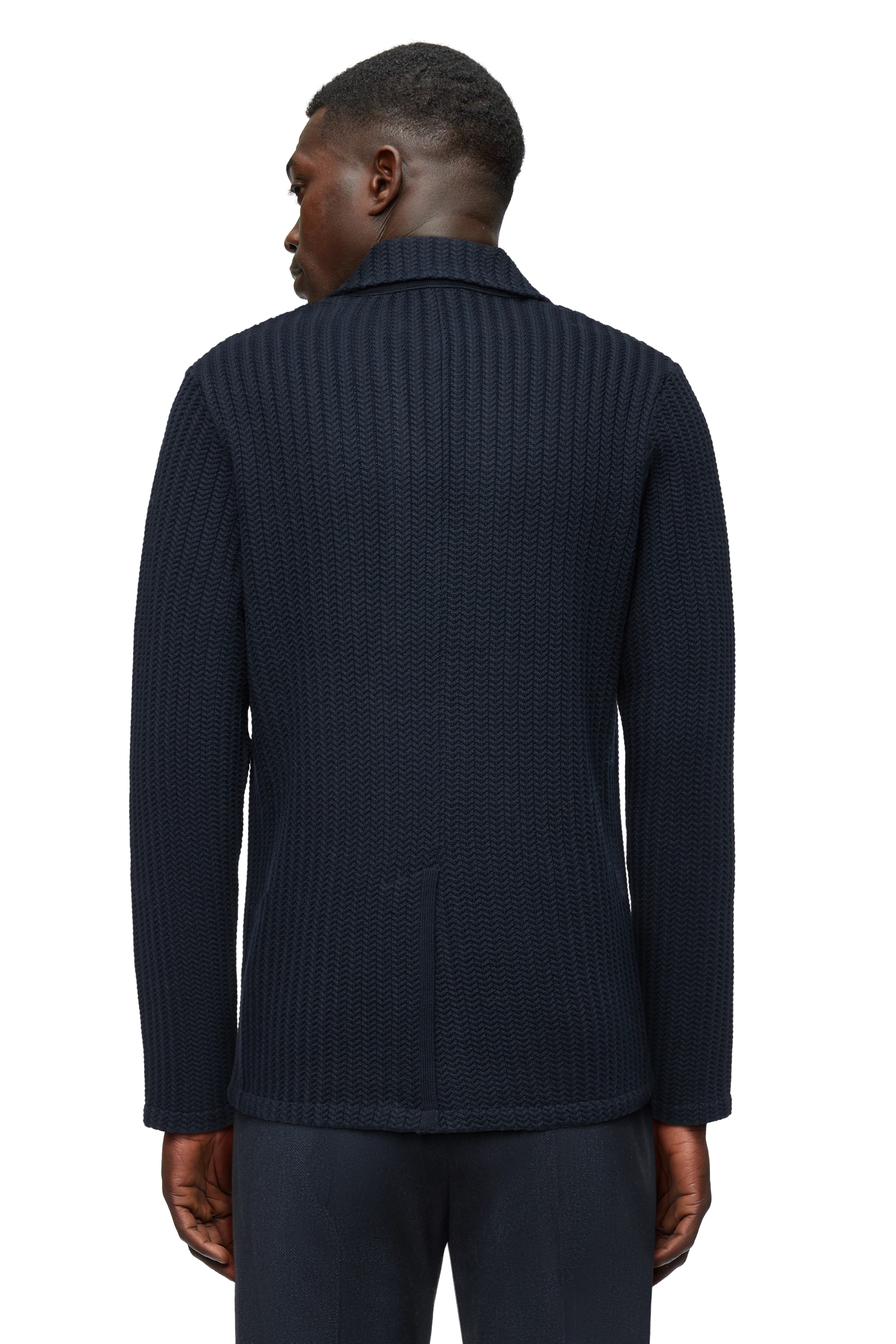 MASUD - Zweireiher Strick-Sakko in Woll-Mix - Herren - blau - Rückansicht