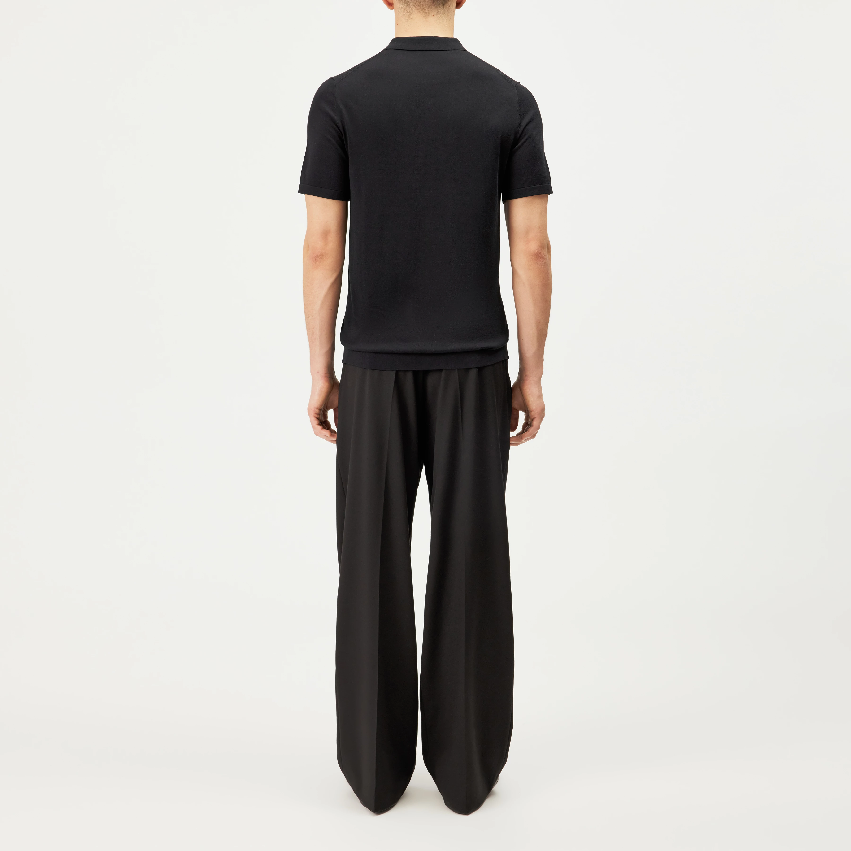 TRITON - Polo shirt in silk-cotton blend - men - black - Rückansicht