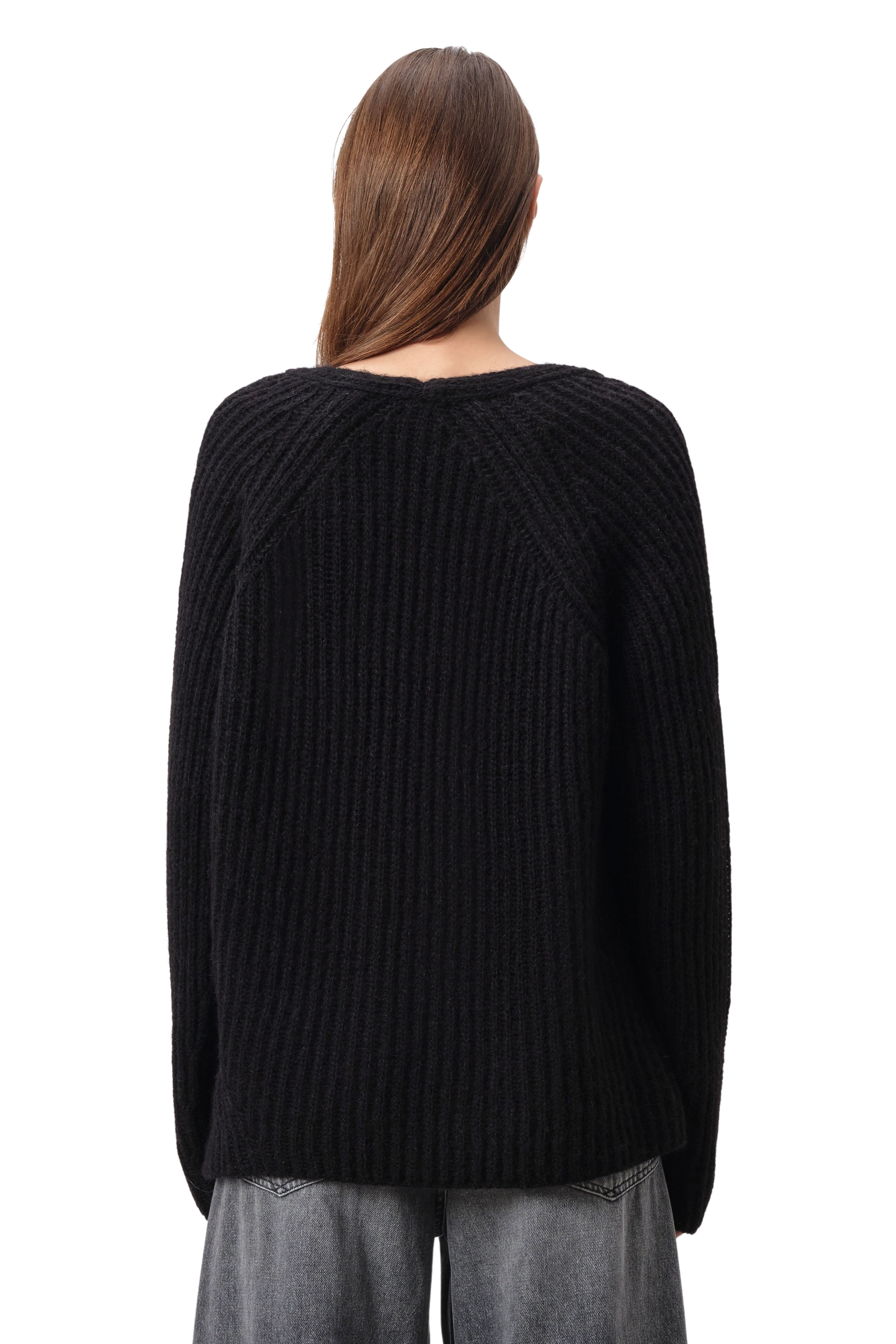 LYNETTE - V-neck knitted jumper in alpaca mix - women - Natural Aluminium - Rückansicht