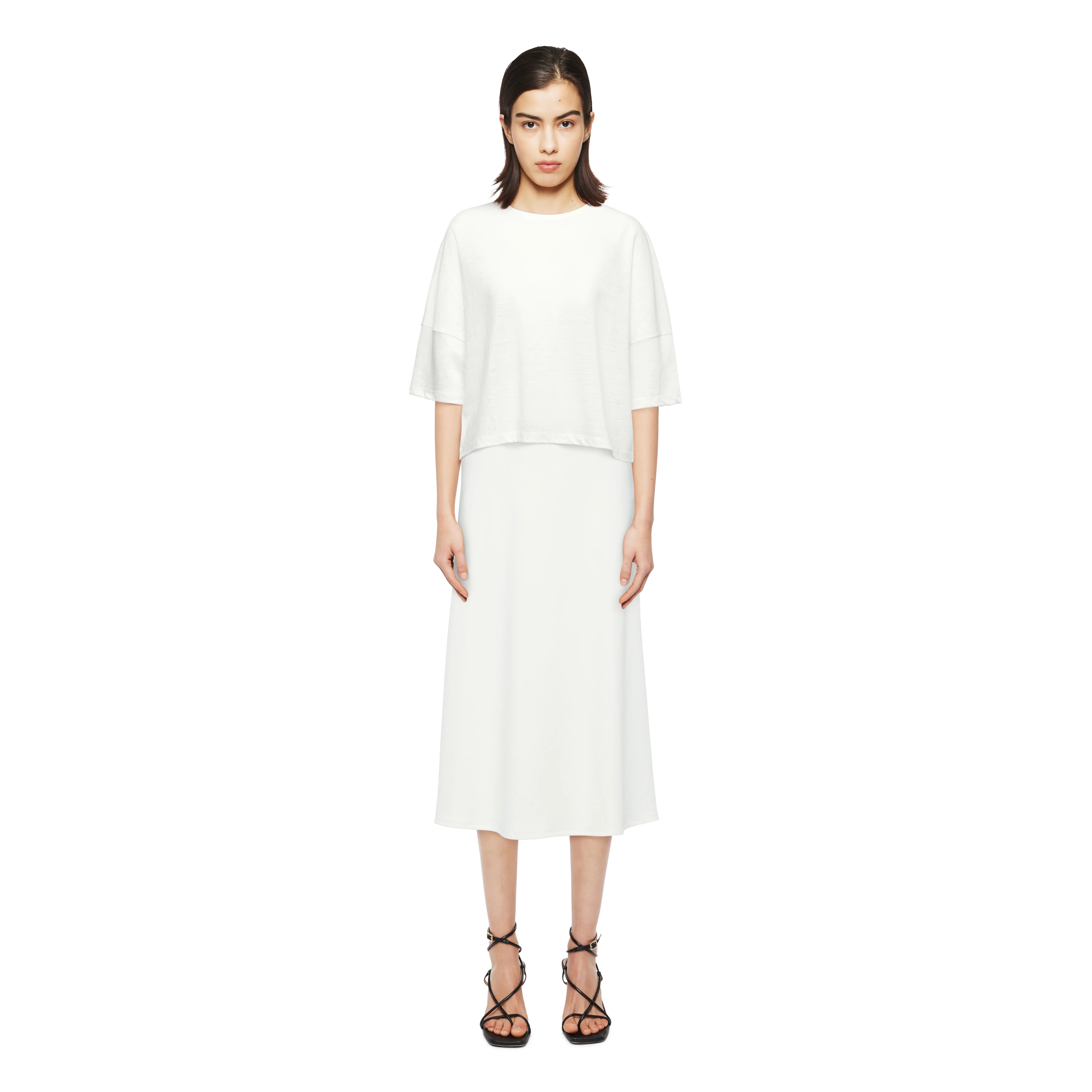 KUSIA - Cropped T-shirt in linen - women - off white - Ganzkörper-Frontansicht