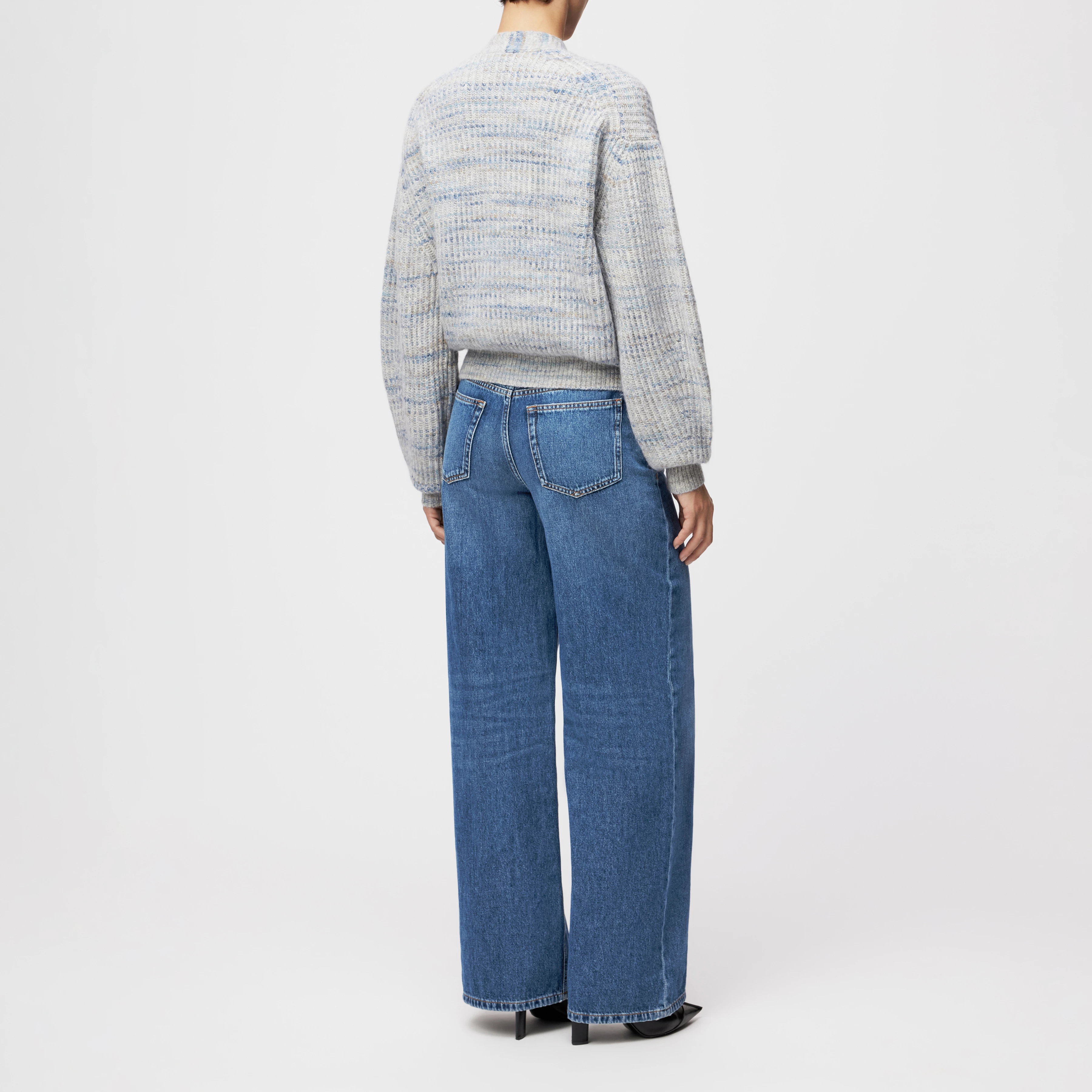 COOPIE_2 - Lässige Strickjacke in bedrucktem Wollmix-Garn - Damen - blau - Rückansicht