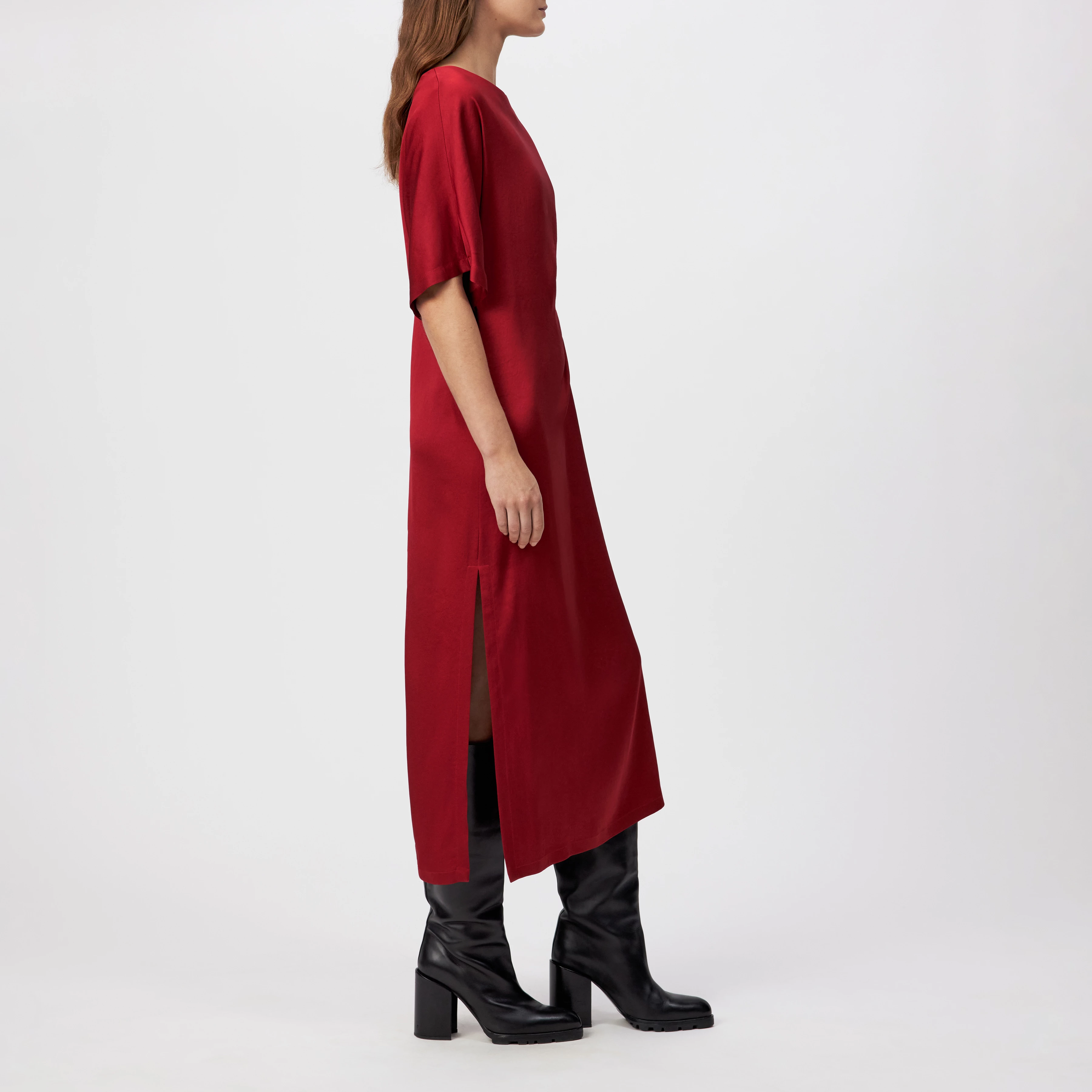 INDAH - Casual satin dress - women - red - Seitenansicht