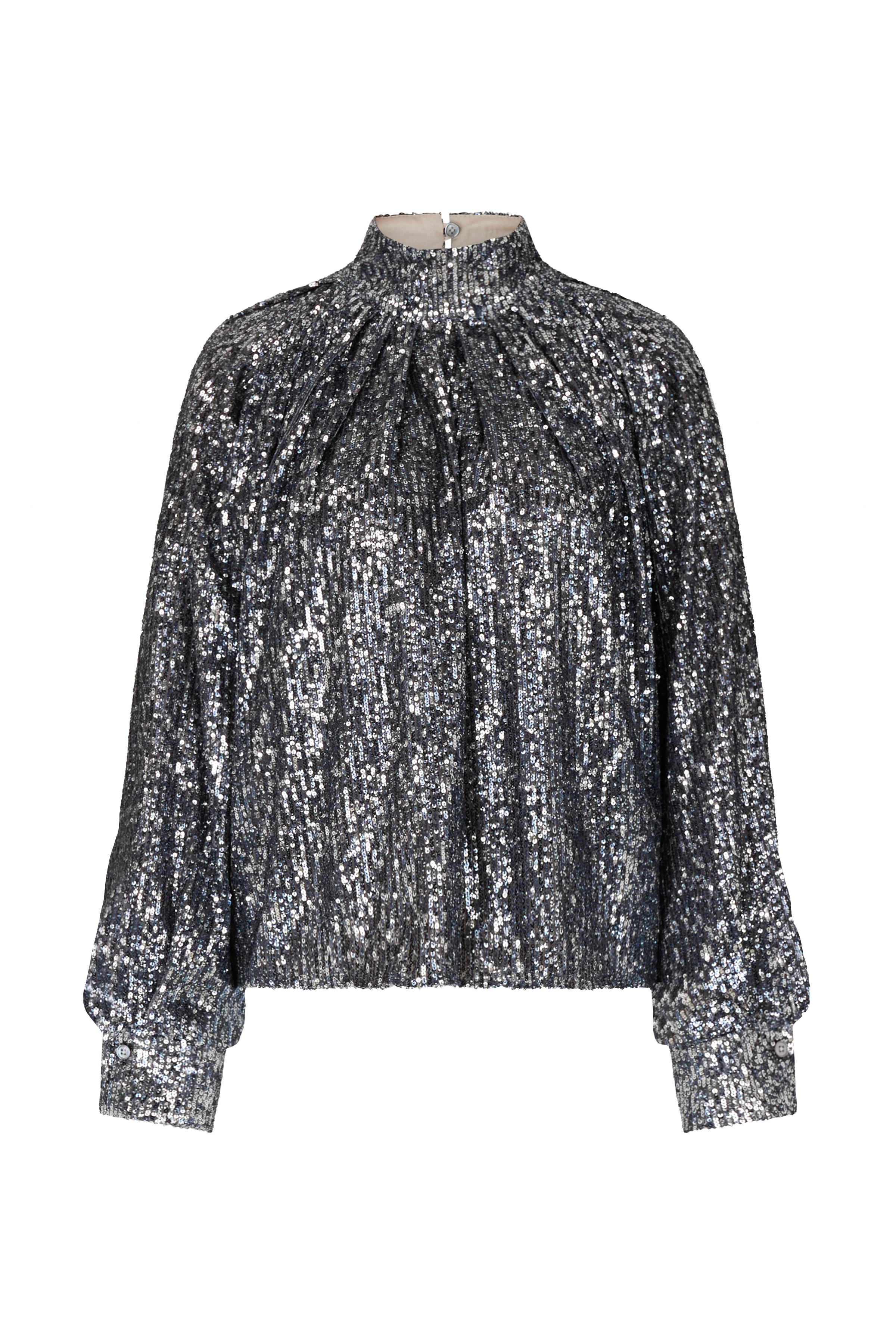 DRUNA - blouse with stand-up collar in printed sequin - women - blue - Freisteller Frontansicht