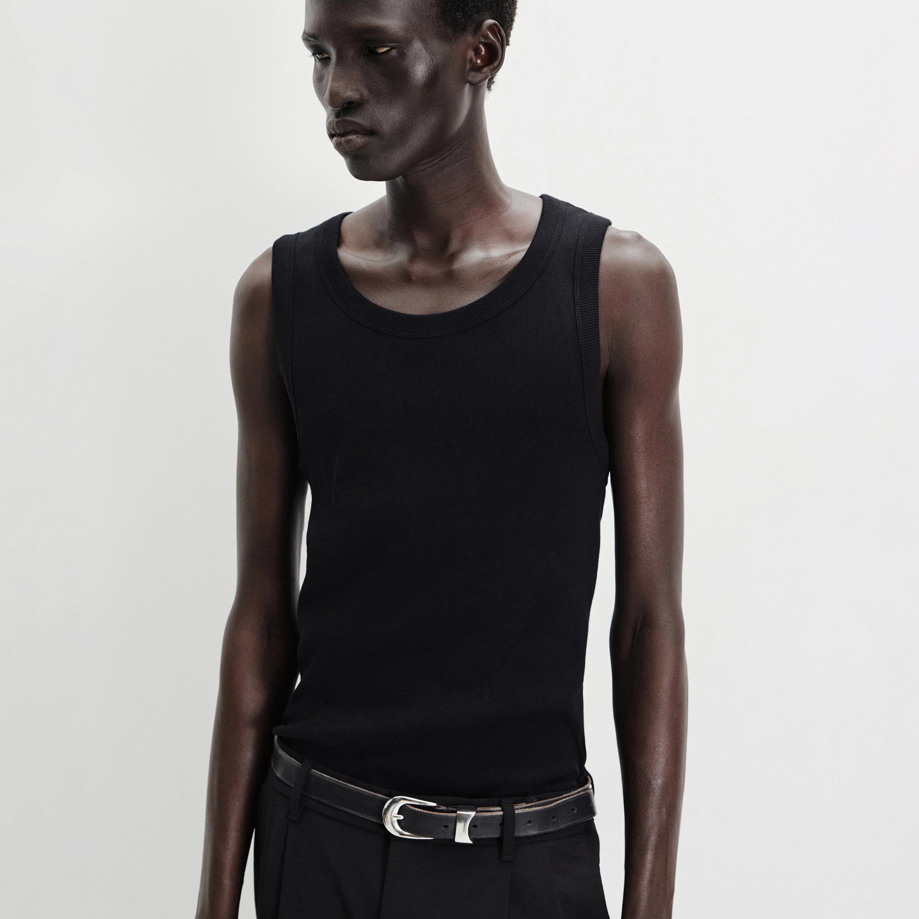 NATHAN - Body-fitted ribbed tank top in cotton - men - Natural Aluminium