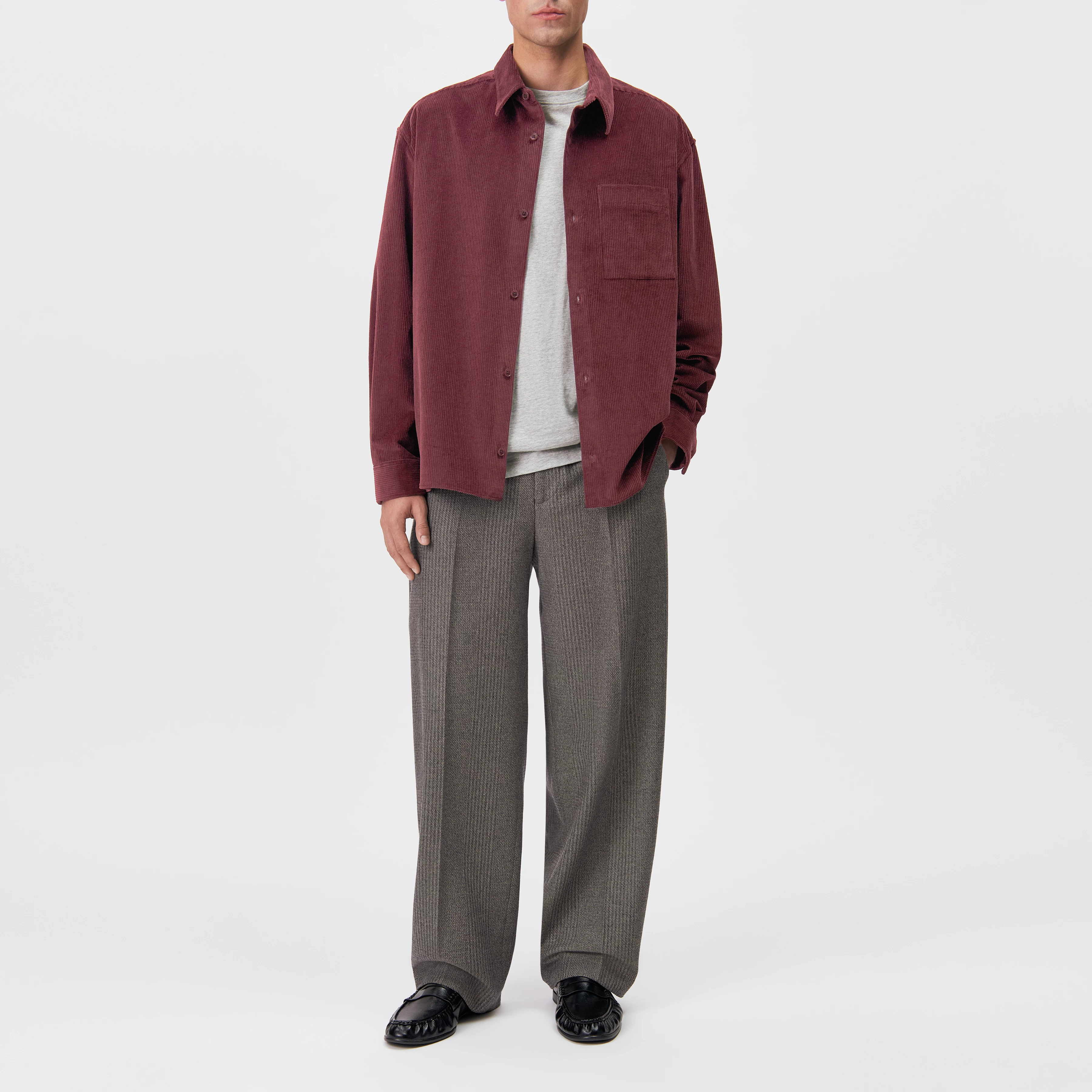 BAUNT - Regular Fit Hemd in Cord - Herren - rot - Ganzkörper-Frontansicht