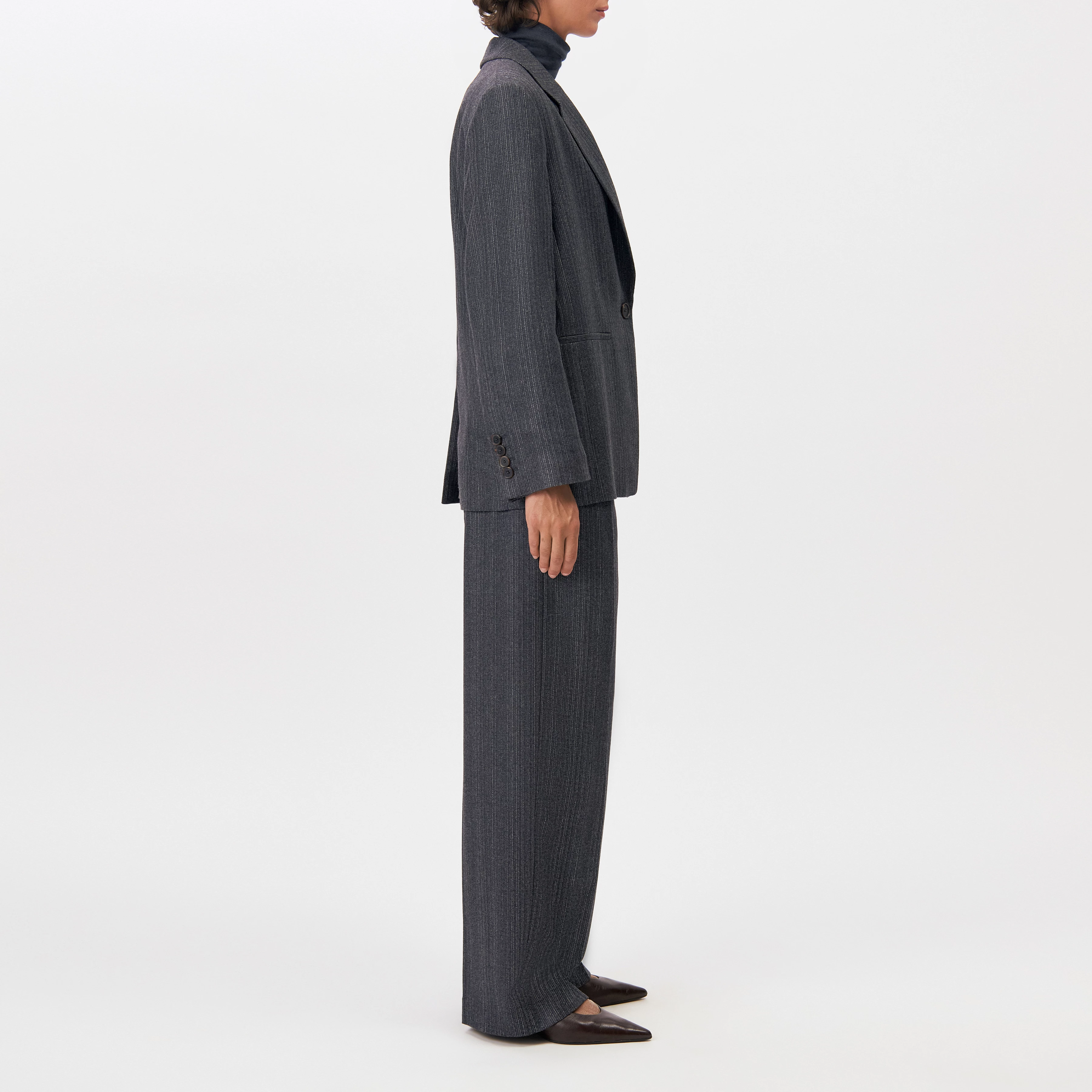 MOWTIE - Casual wool-mix single-breasted blazer - women - grey - Seitenansicht