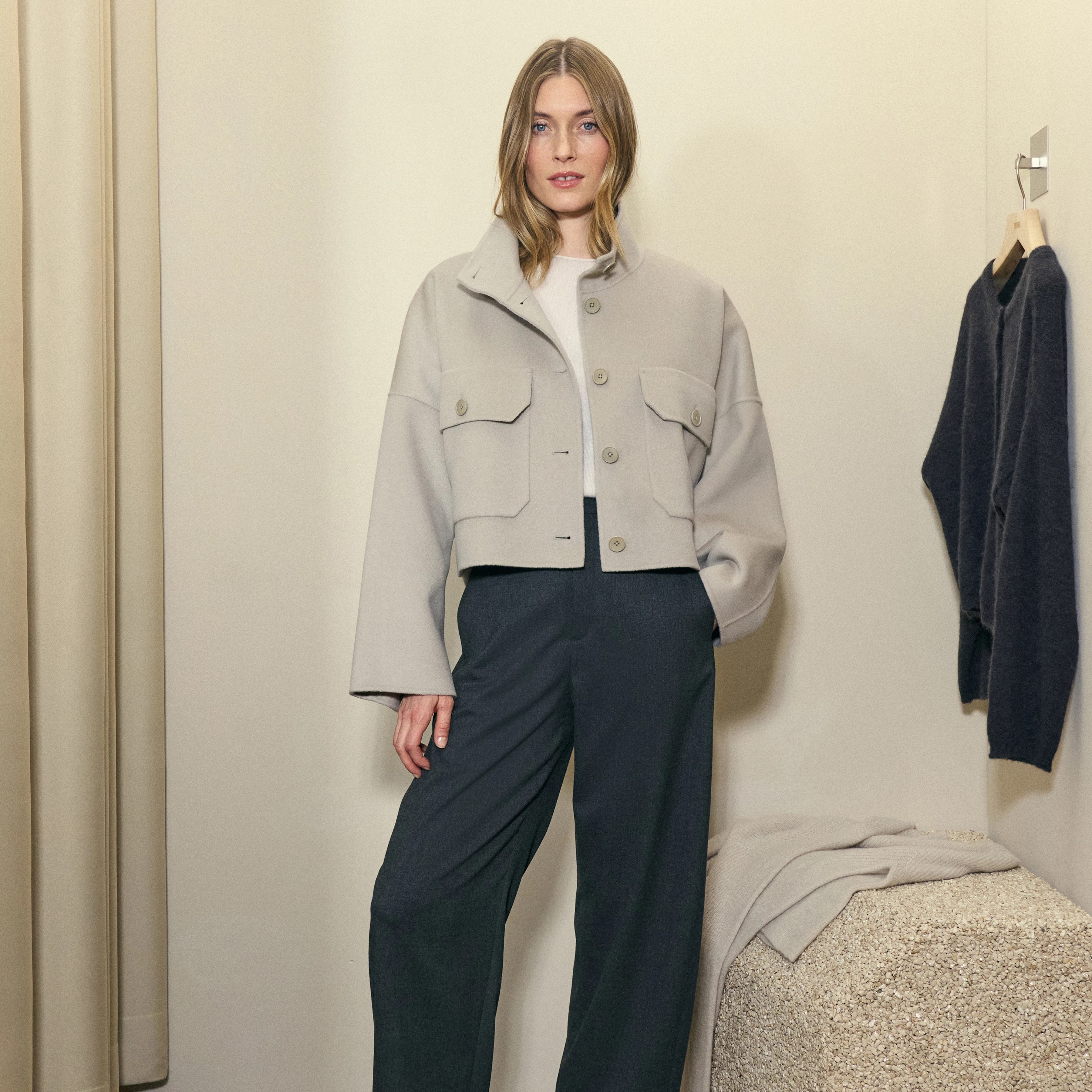 ARKLOW - Short jacket with stand-up collar in double-faced fabric - women - beige