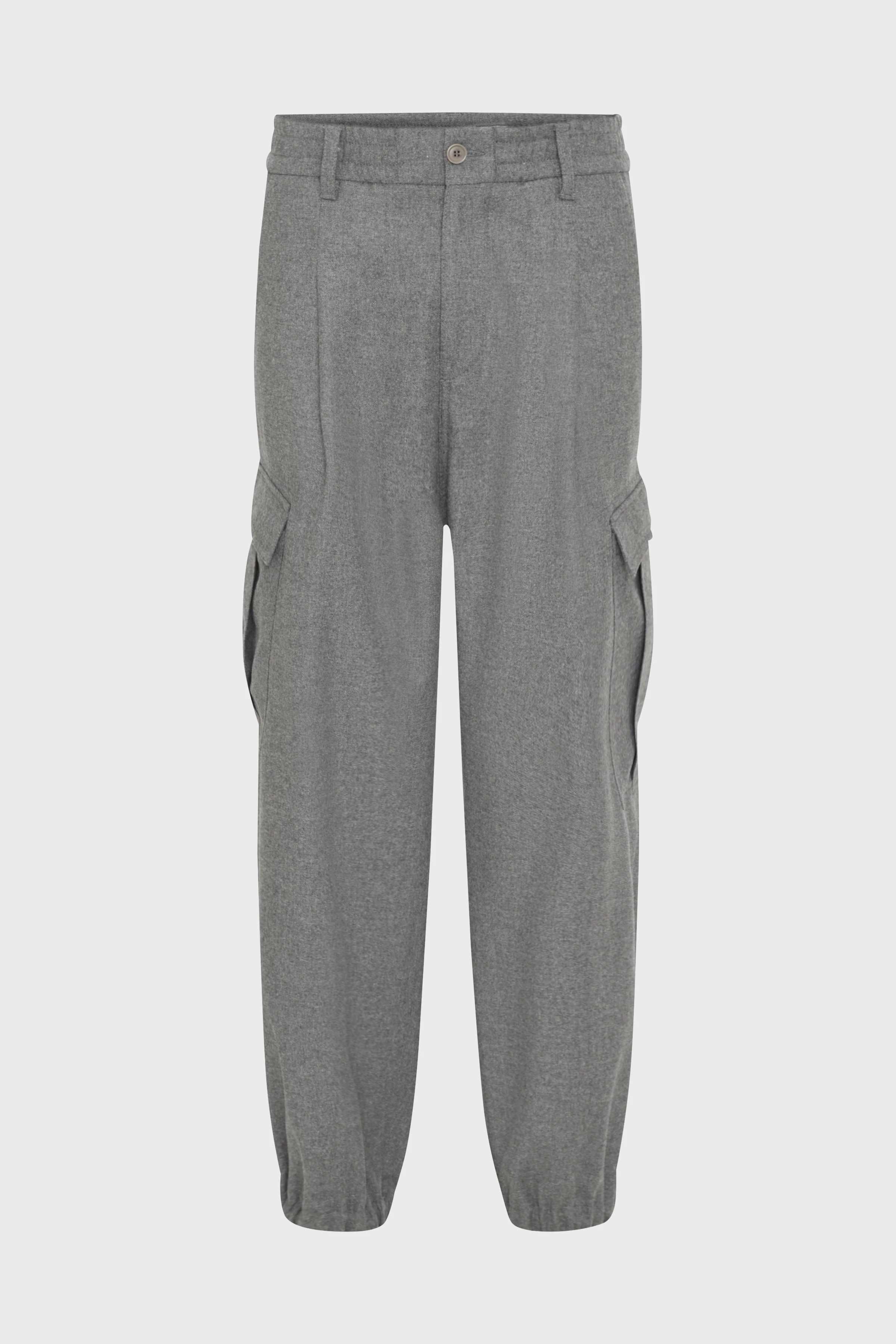 LIGRO - pantalon utilitaire à pinces en flanelle de laine douce - men - gris - Freisteller Frontansicht