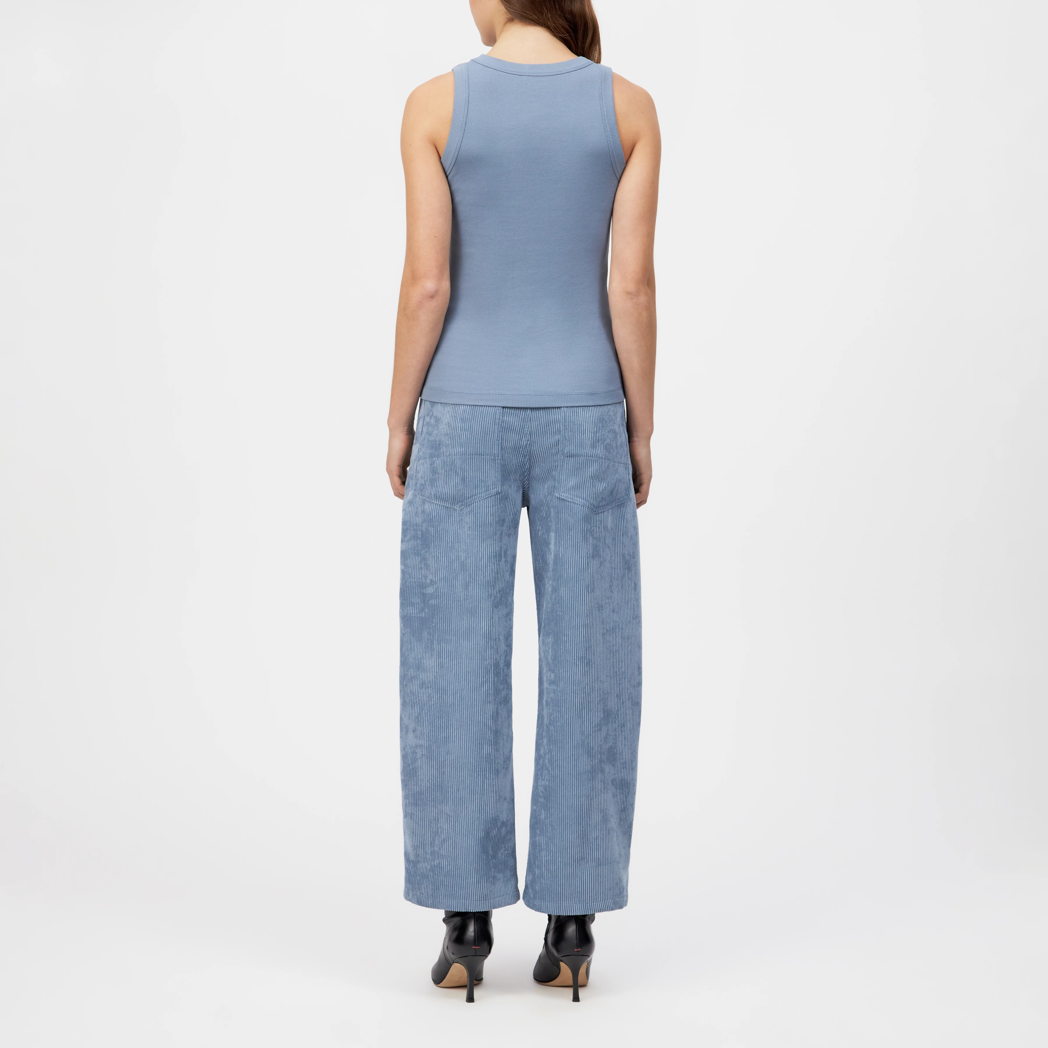 OLINA - Tanktop mit Rundhals in Baumwoll-Rippe - Damen - blau - Rückansicht