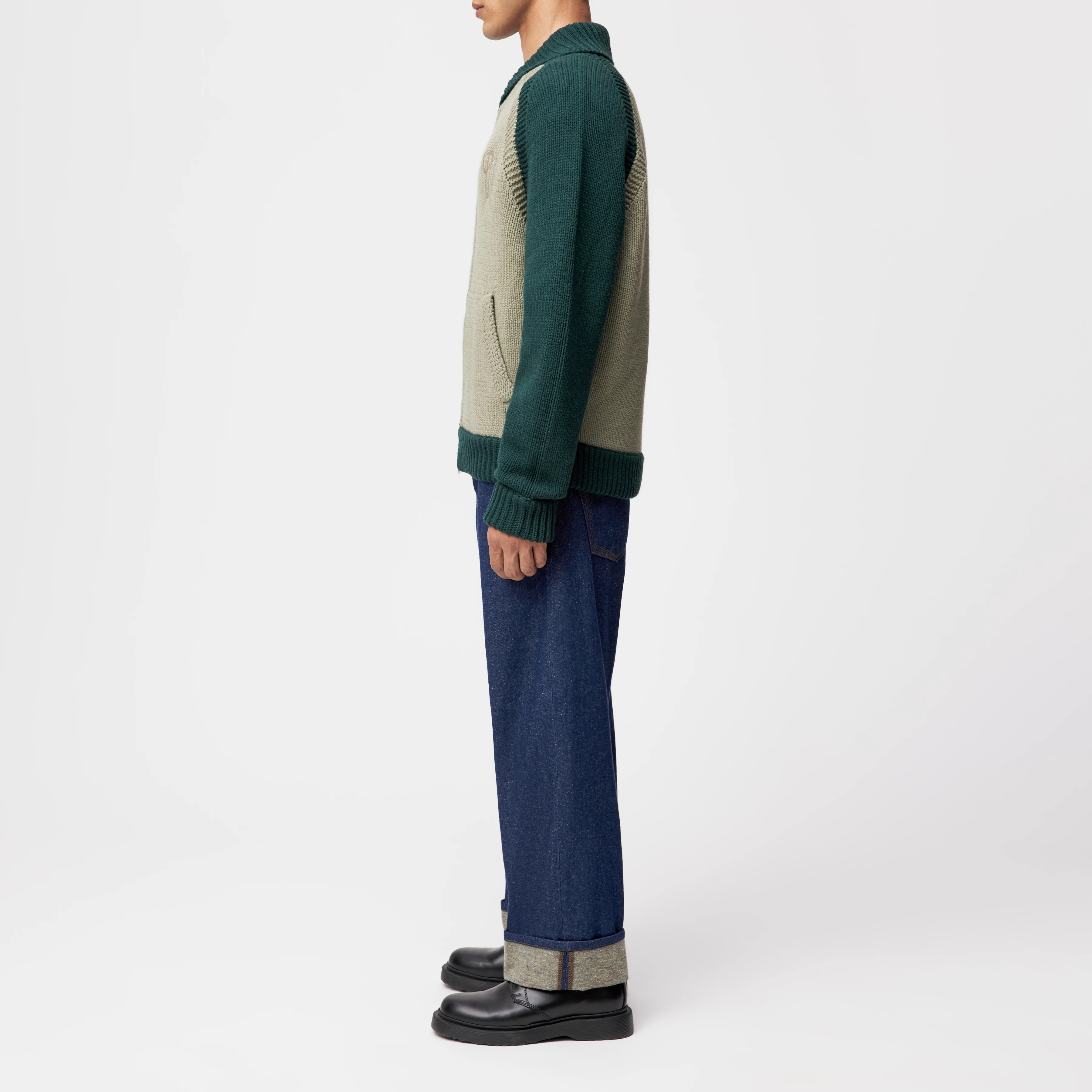 LAKYN - Strickjacke in Lammwolle - Herren - grün - Seitenansicht