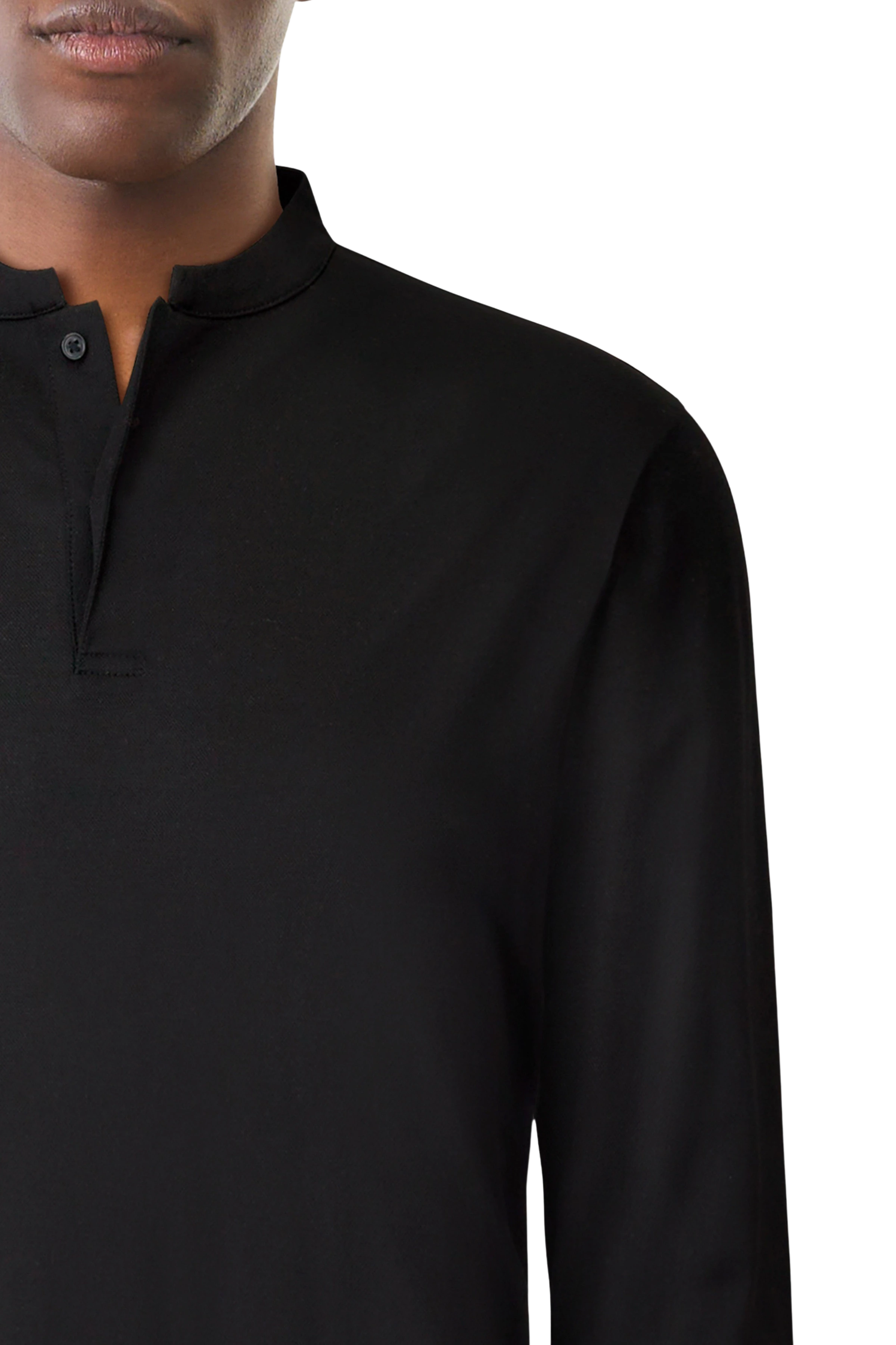 KENO - Longsleeve in piqué - heren - zwart - Seitenansicht