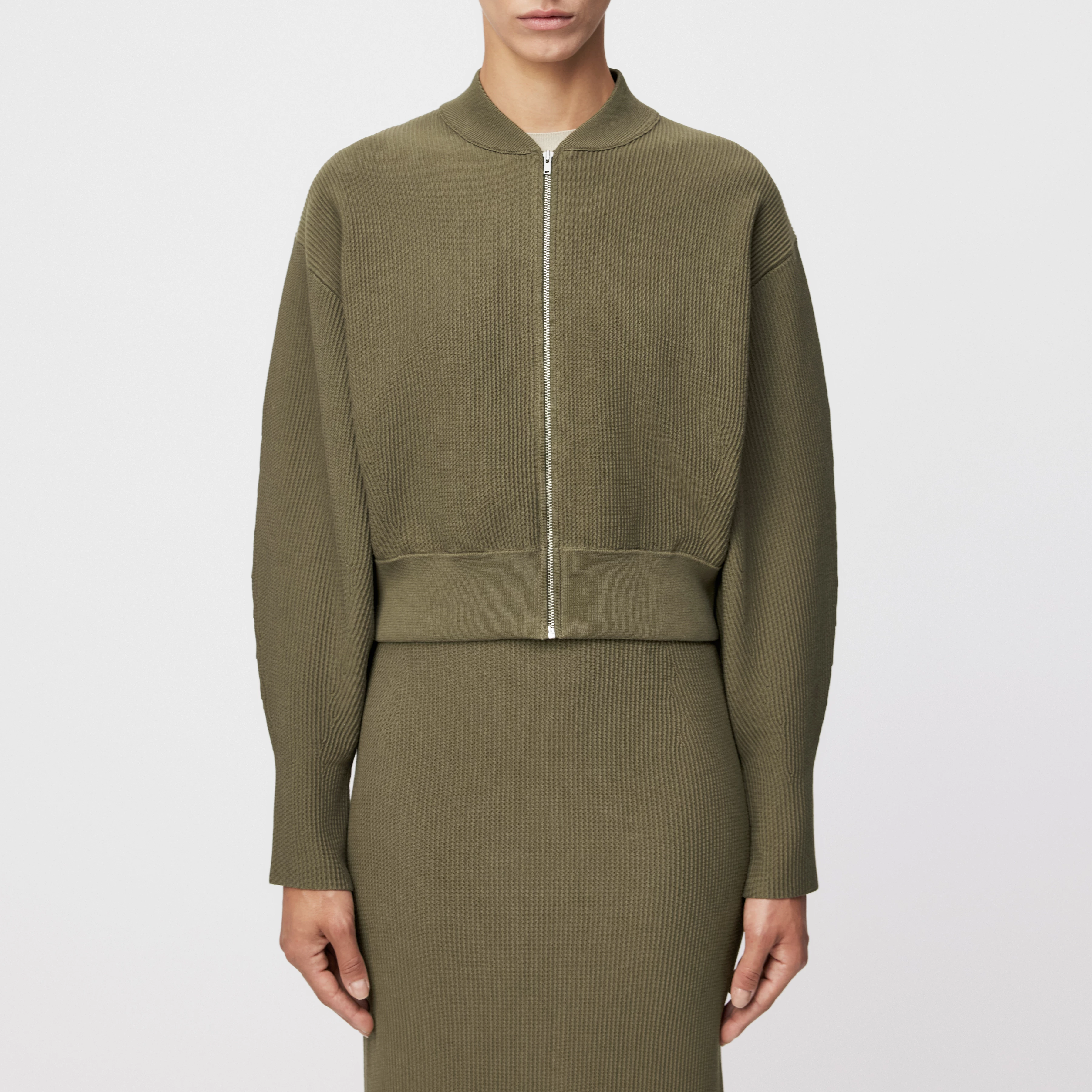 PHILOMENIA - Strick-Blouson in Baumwollstruktur - Damen - grün - Frontansicht