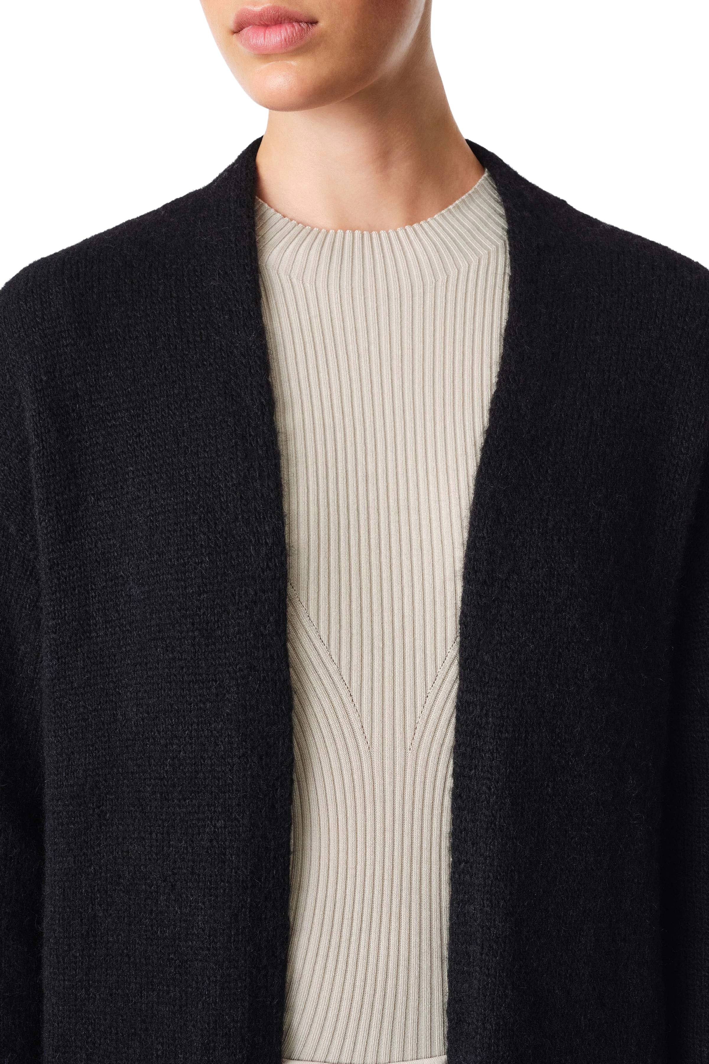 FABA - Verschlussloser Strickmantel in Alpaka-Mix - Damen - schwarz - Seitenansicht