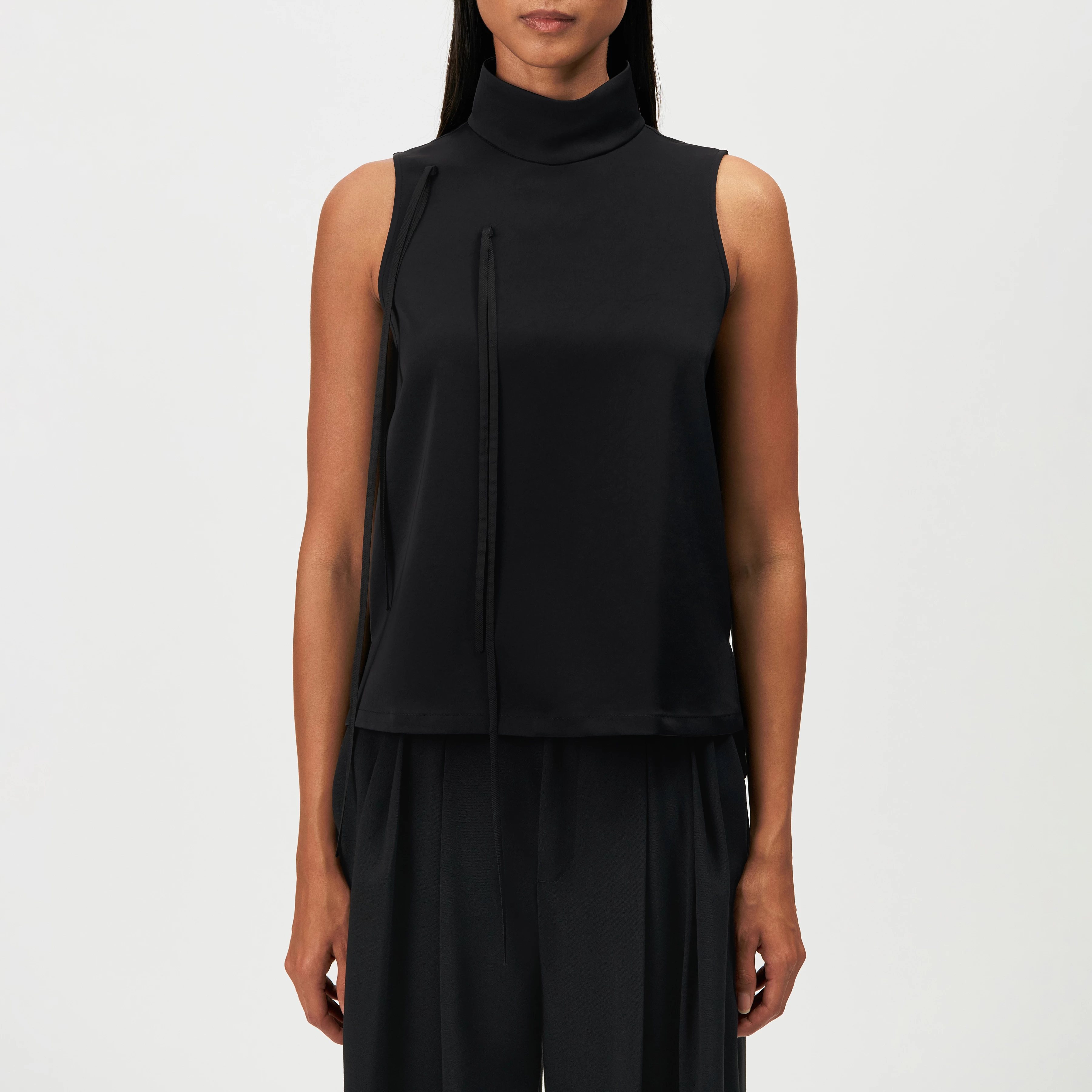 HALIRA_1 - Satin stand-collar blouse top - women - black - Frontansicht