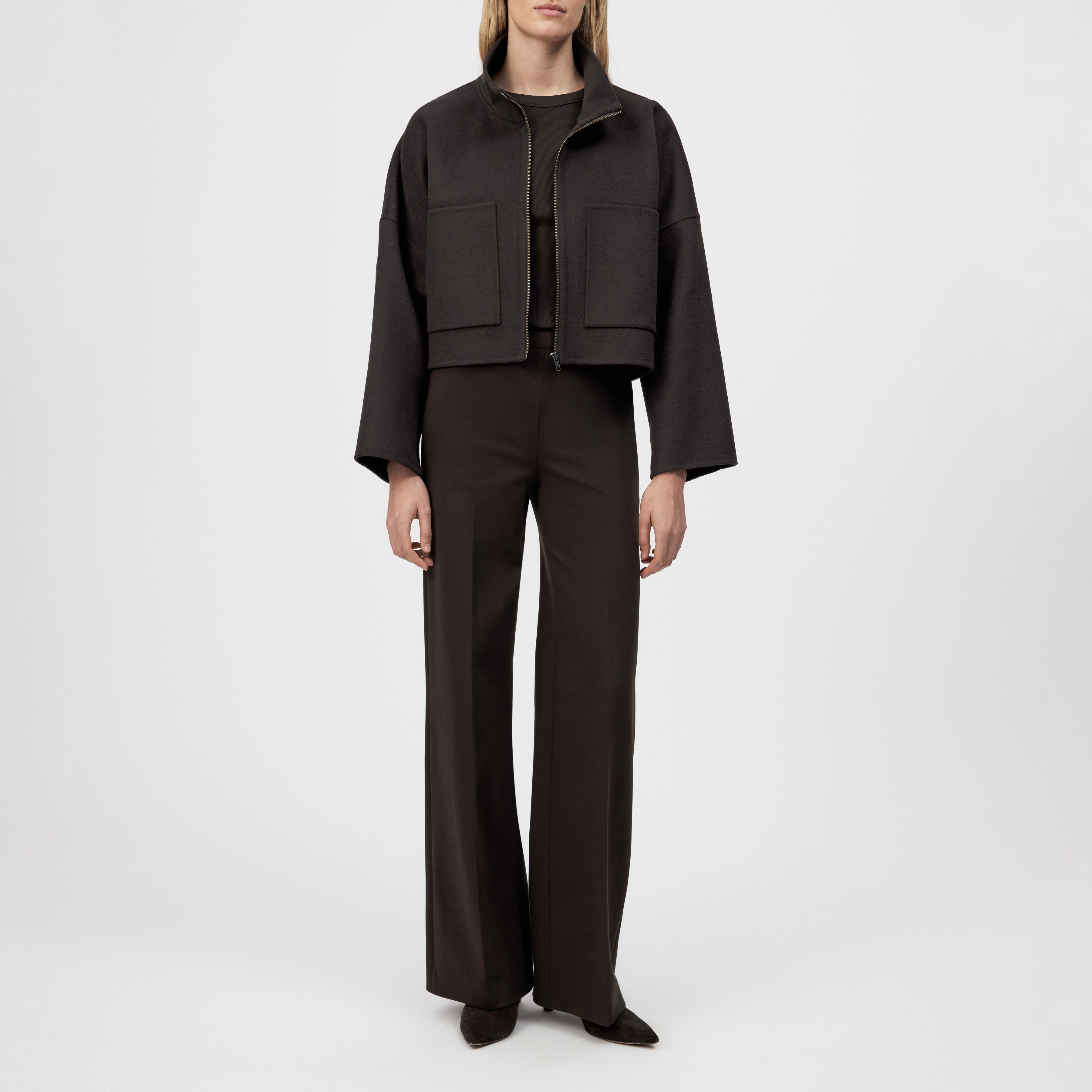 ELSTOW_1 - Oversized Jacke in Woll-Doubleface - Damen - braun - Ganzkörper-Frontansicht