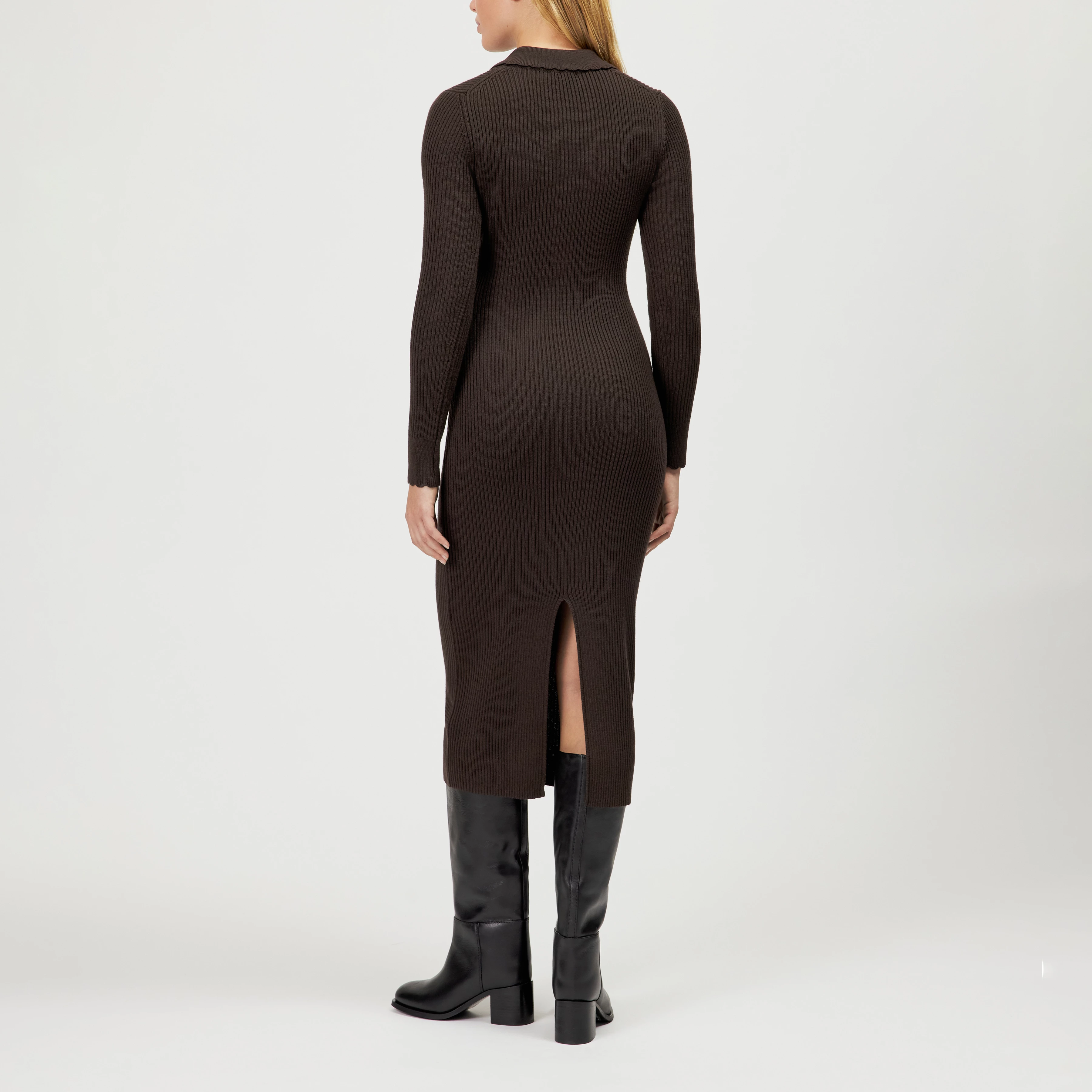 AMARILA - Slim-fit polo-neck knitted dress - women - brown - Rückansicht