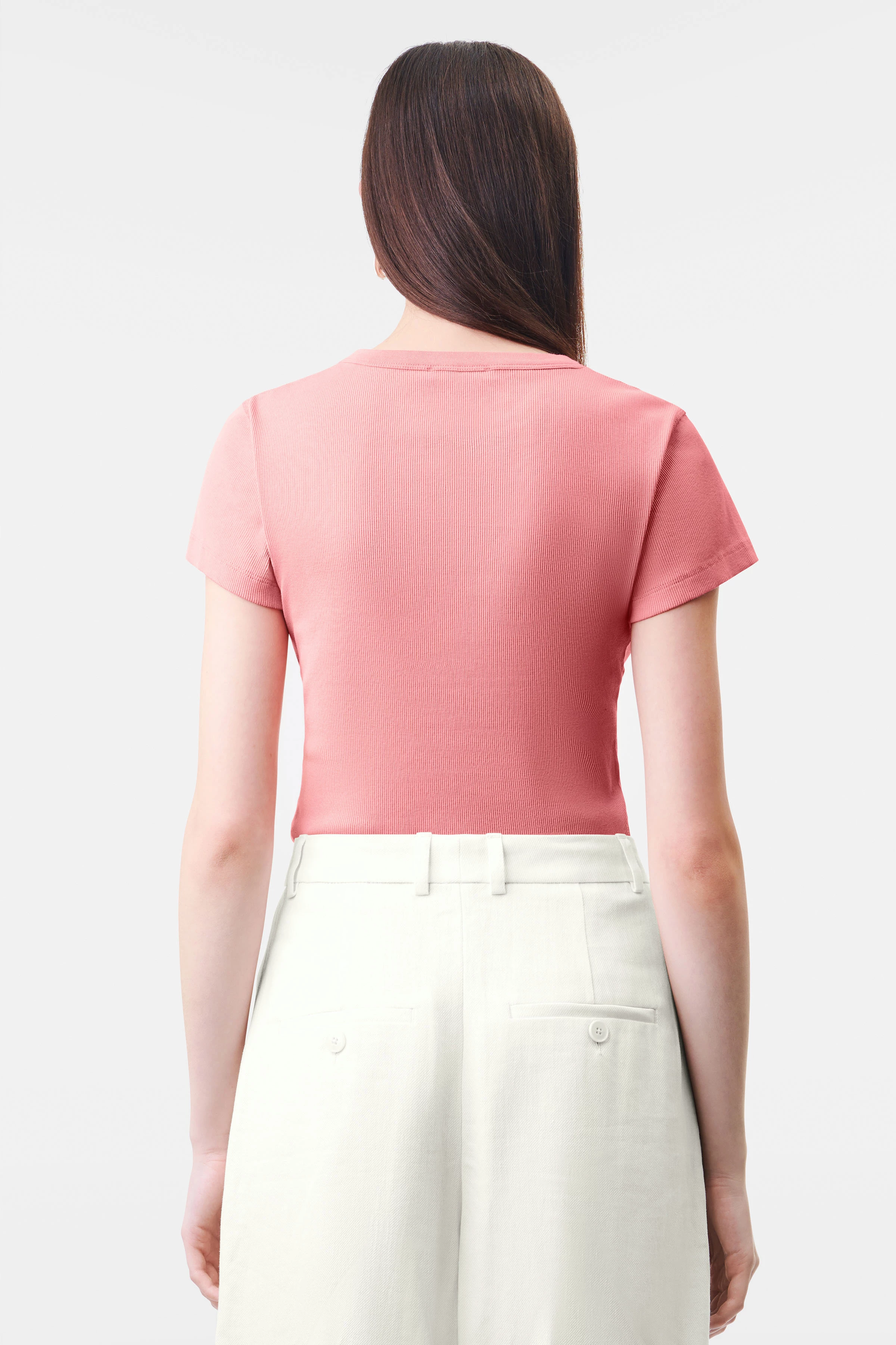 KOALE - t-shirt with round neck and baby sleeve in pure cotton - women - pink - Rückansicht