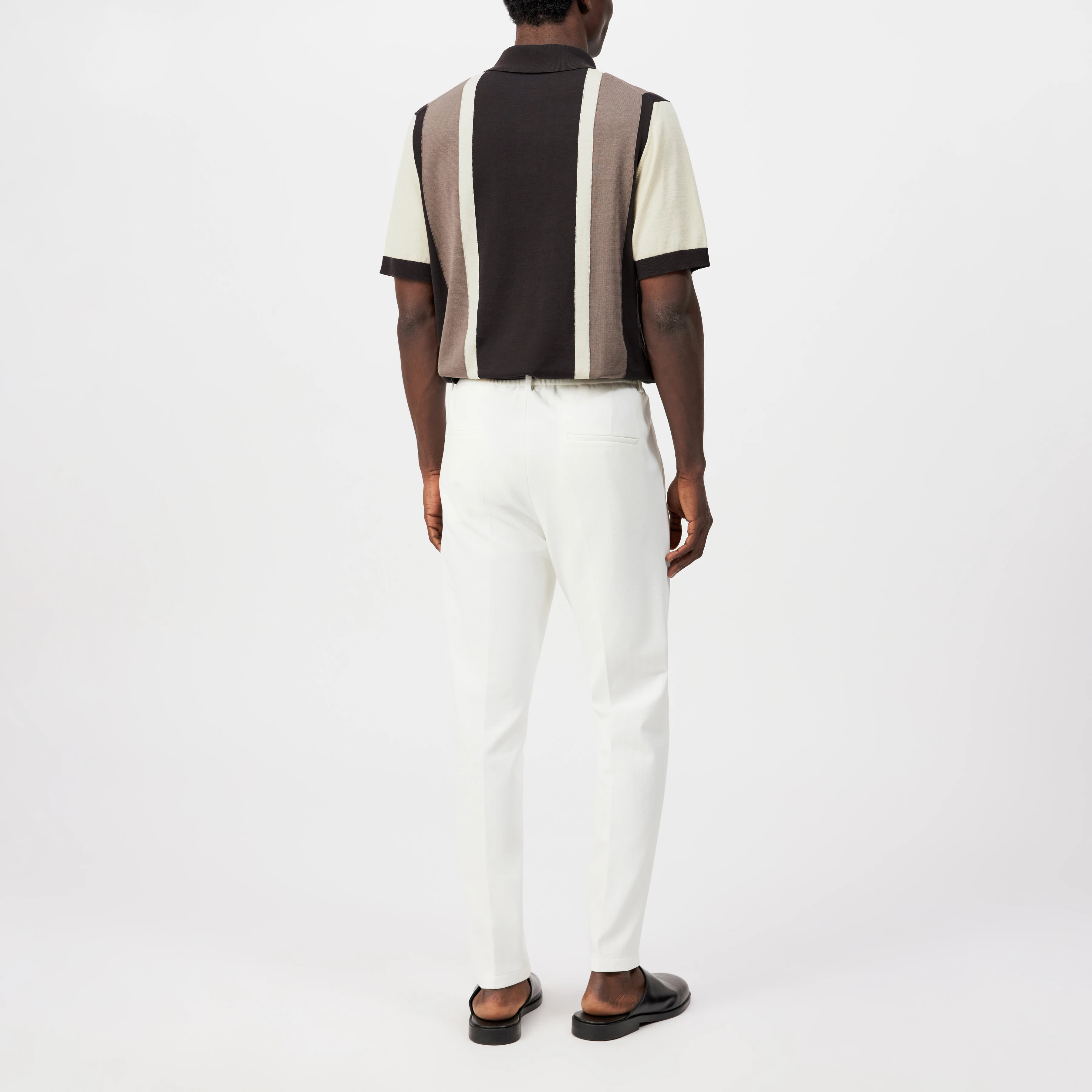TAMIAN - Pure cotton block stripe polo shirt - men - brown - Rückansicht
