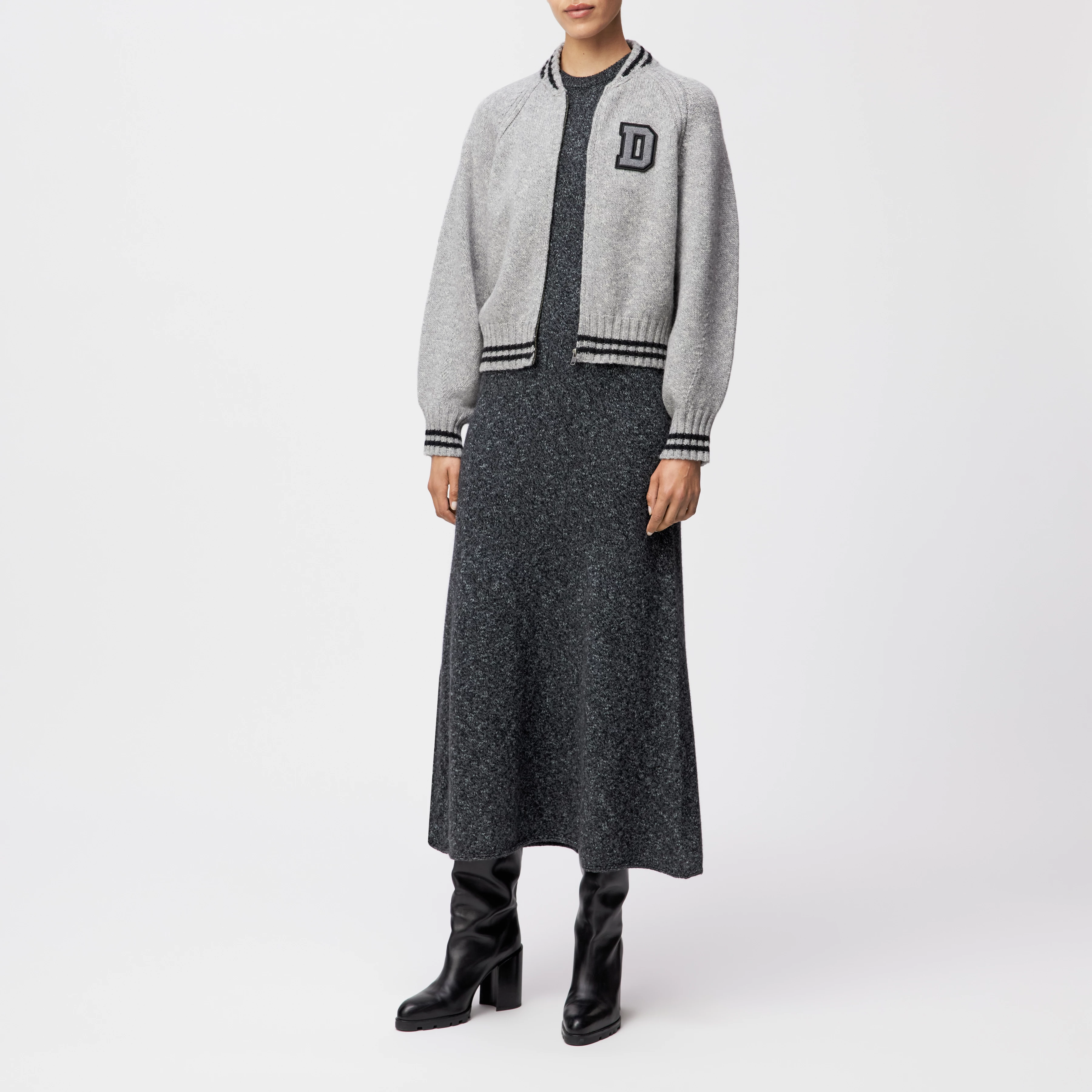 NALFY_2 - Strick-Blouson in Woll-Baumwollmix - Damen - grau - Ganzkörper-Frontansicht