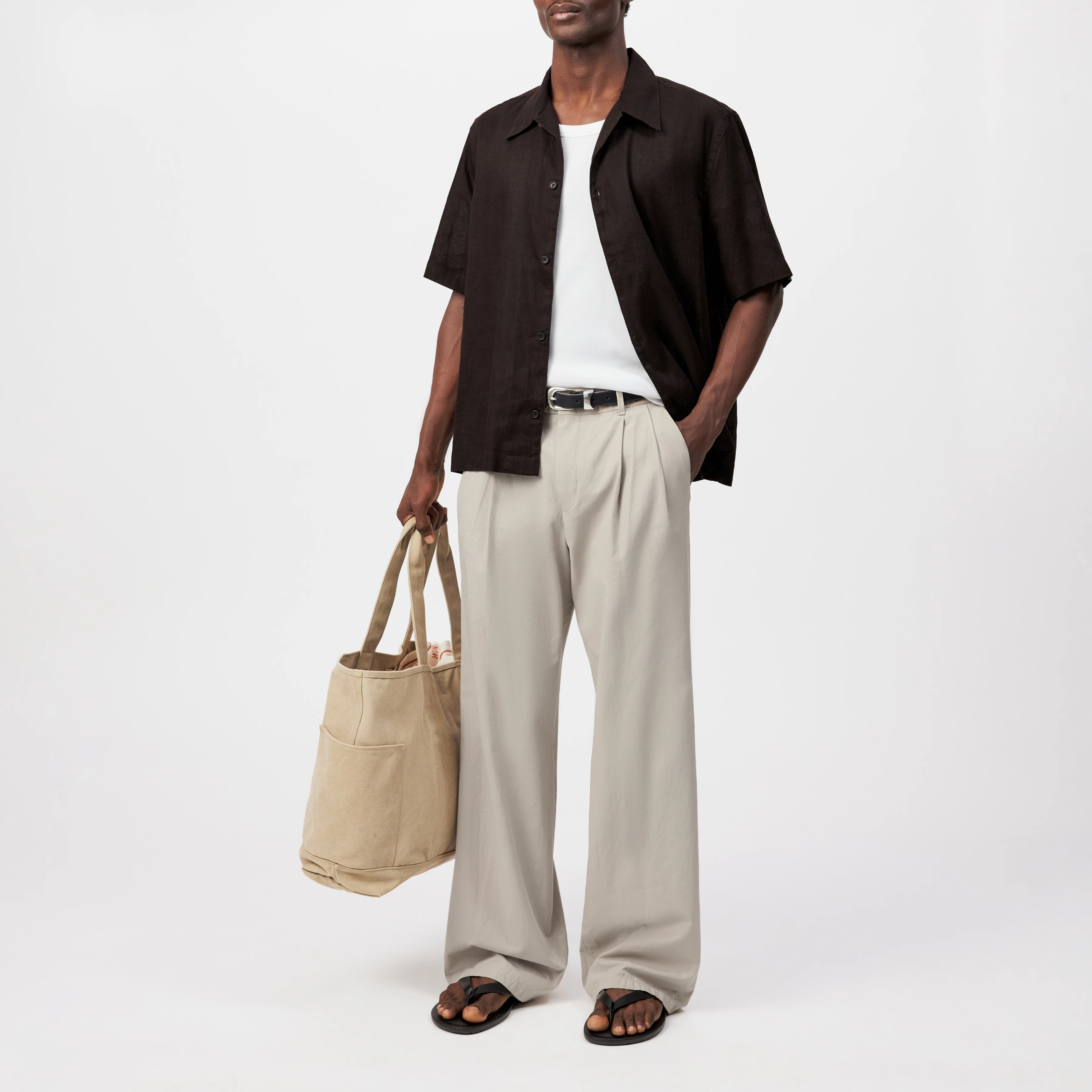 MERYN - Short-sleeve linen blend shirt - men - brown - Ganzkörper-Frontansicht