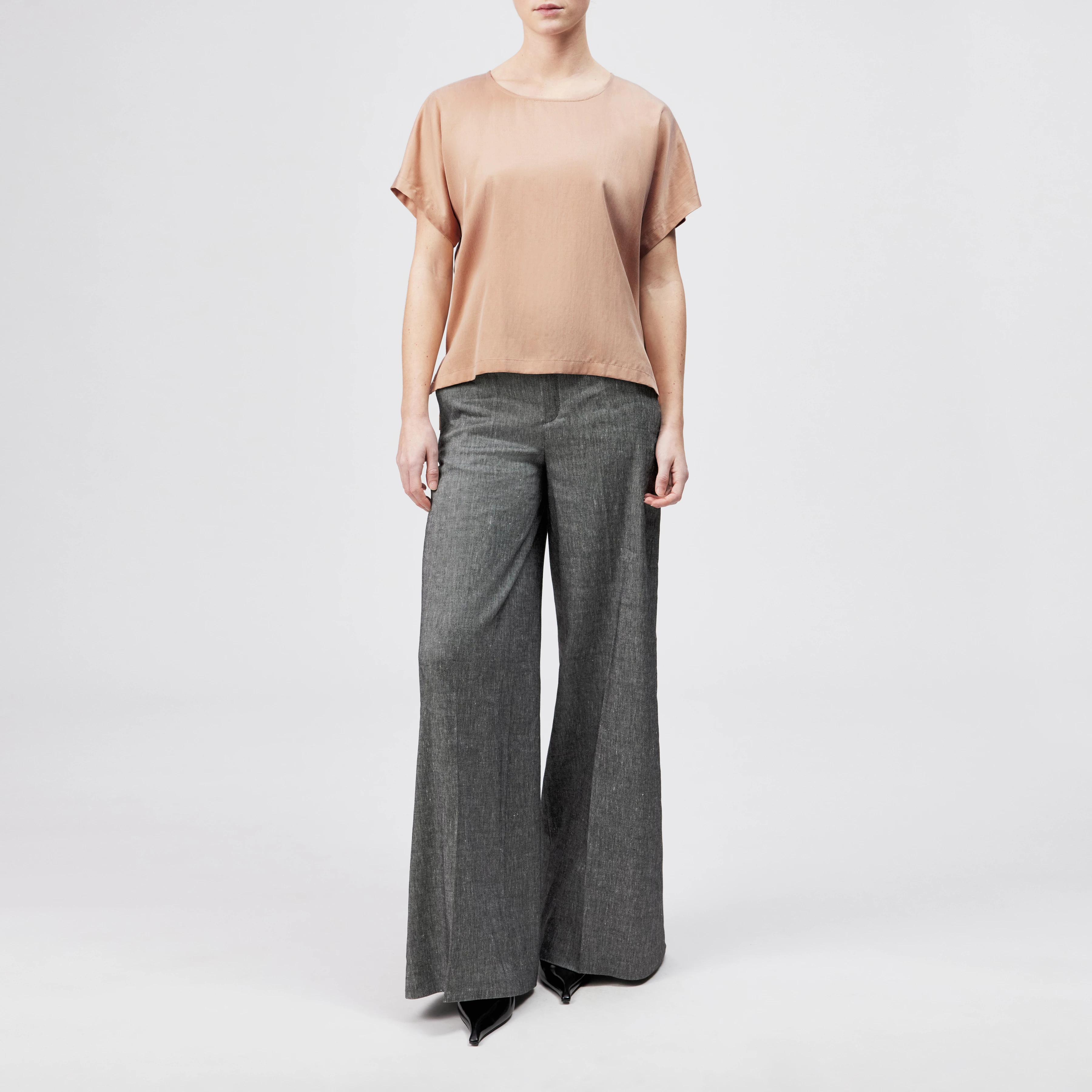 CORAMY - Casual shirt blouse in cupro cotton blend - women - orange - Ganzkörper-Frontansicht