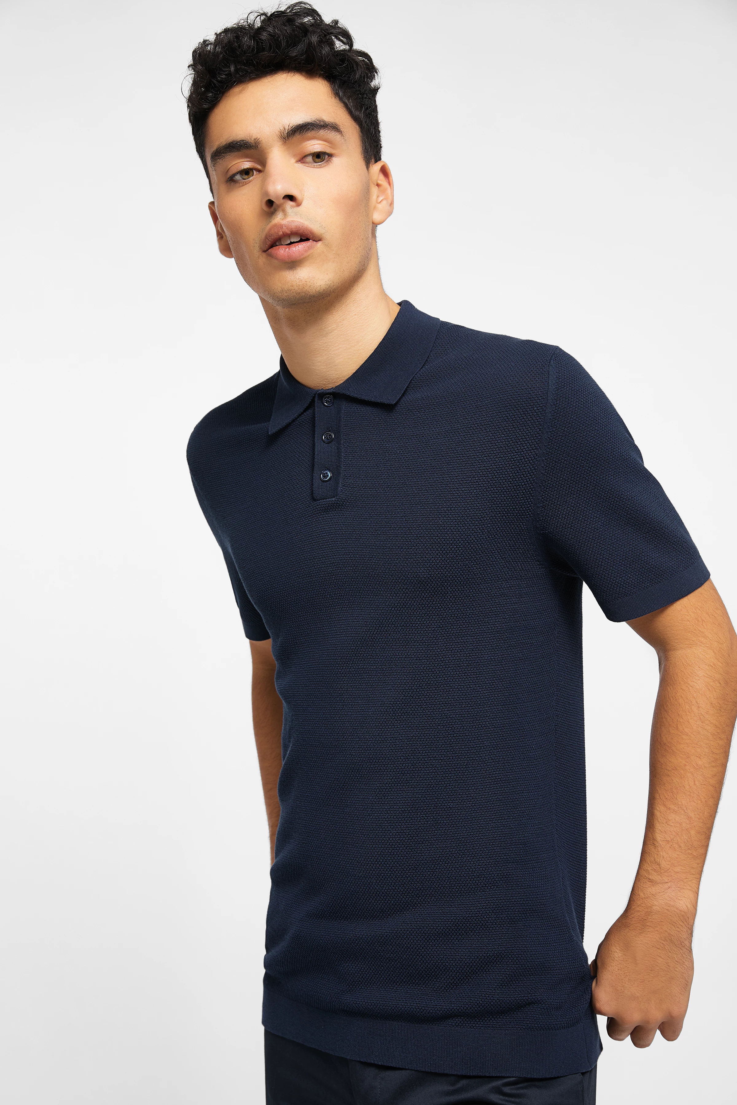 TRITON - Knitted polo shirt - men - blue - Frontansicht