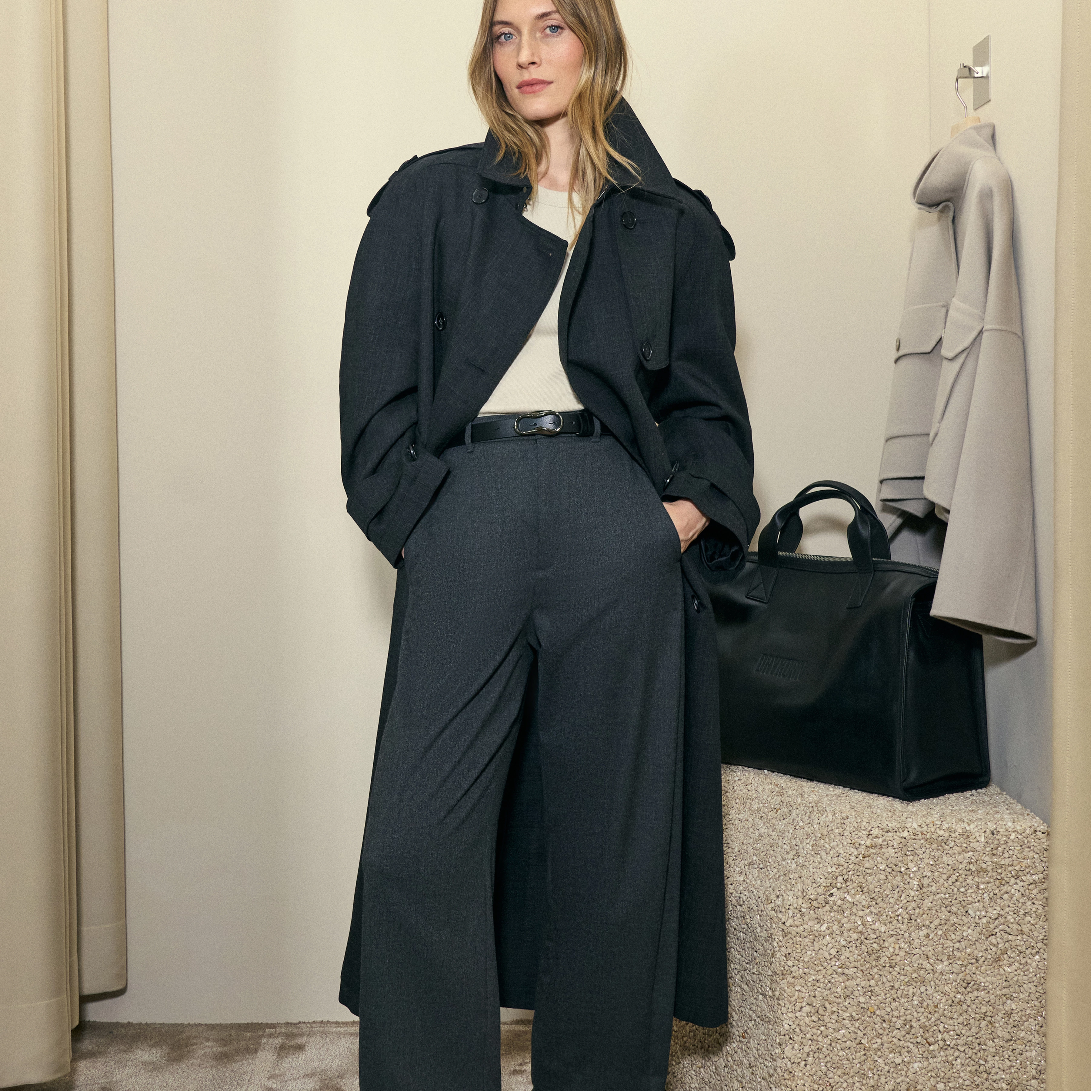 PEPLOW - Pure new wool trench coat - women - grey