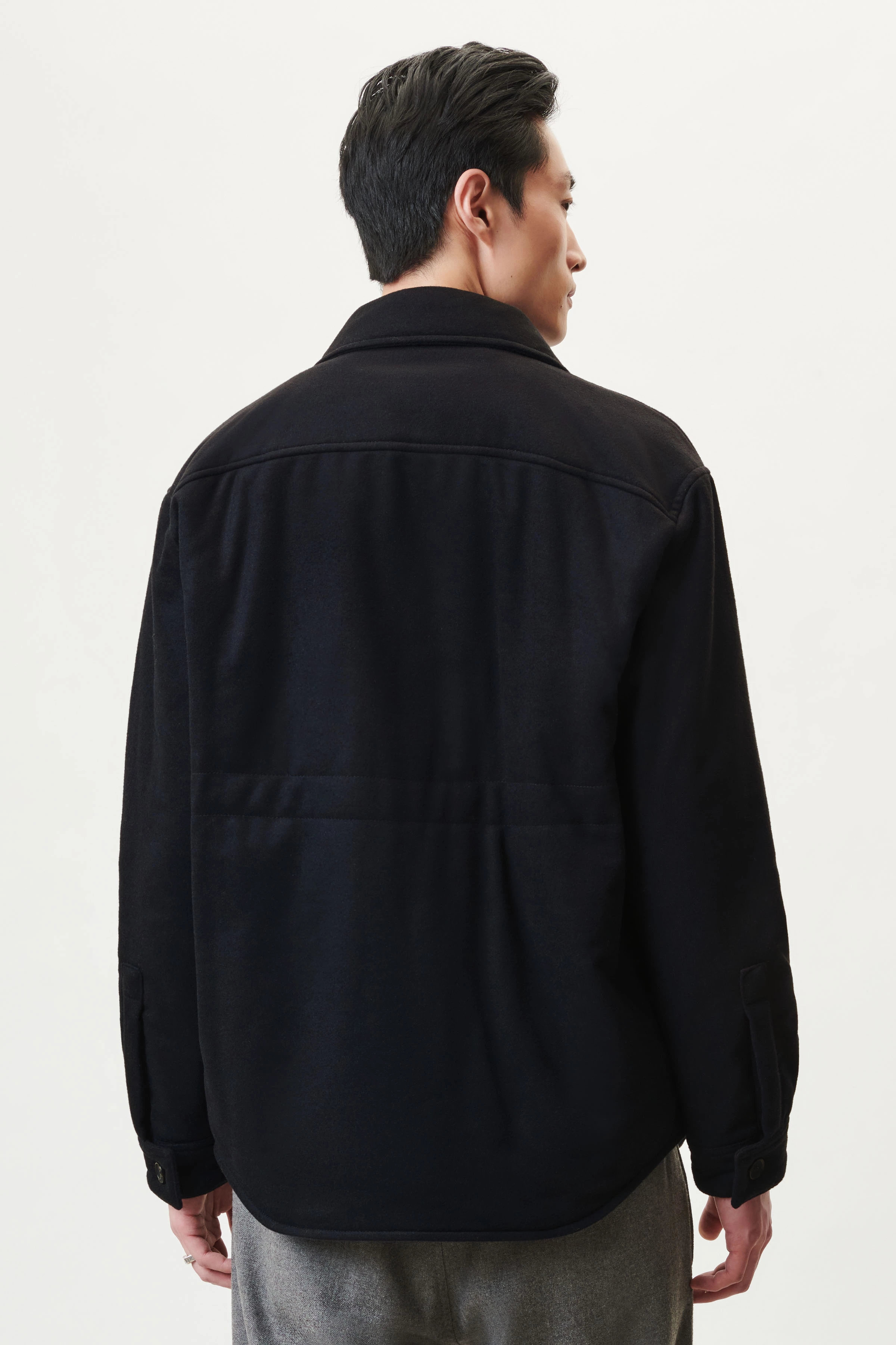 CATANIO - Lässiges Overshirt in meliertem Woll-Flanell - Herren - blau - Rückansicht