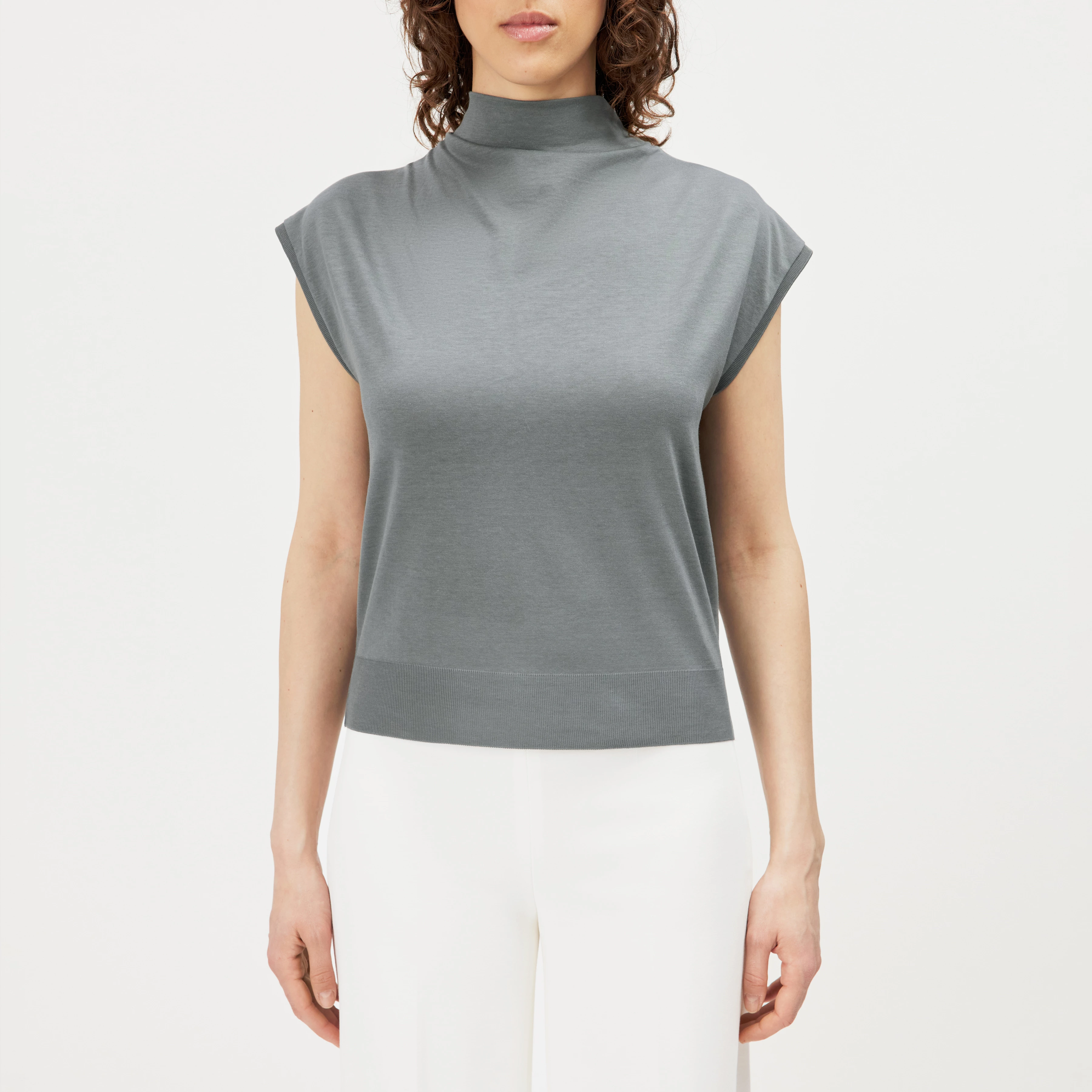 SOLEMNO - T-shirt col cascade en mélange de lyocell. - women - vert - Frontansicht