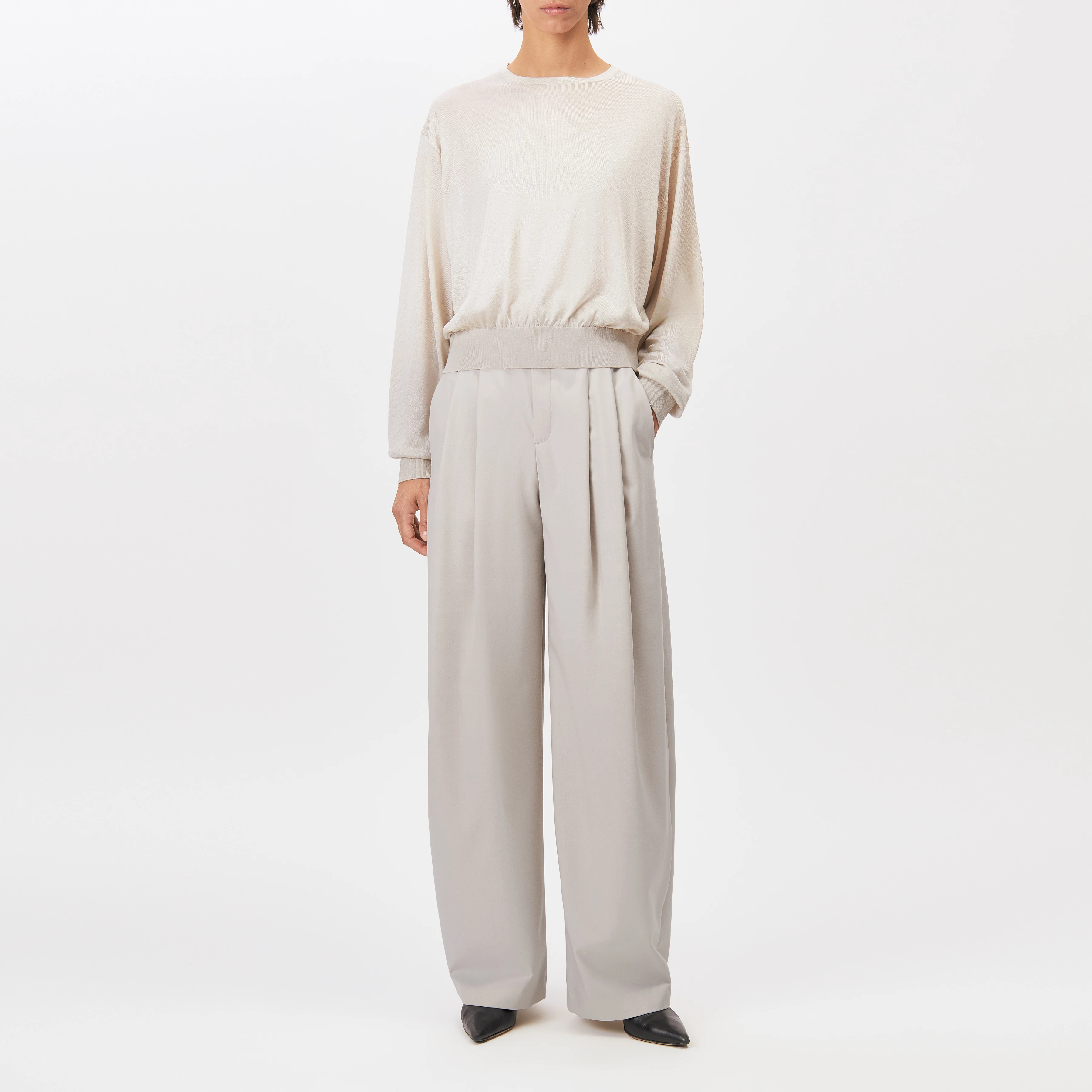 TALOMINA - Pull à manches ballon en acétate pur - women - beige - Ganzkörper-Frontansicht