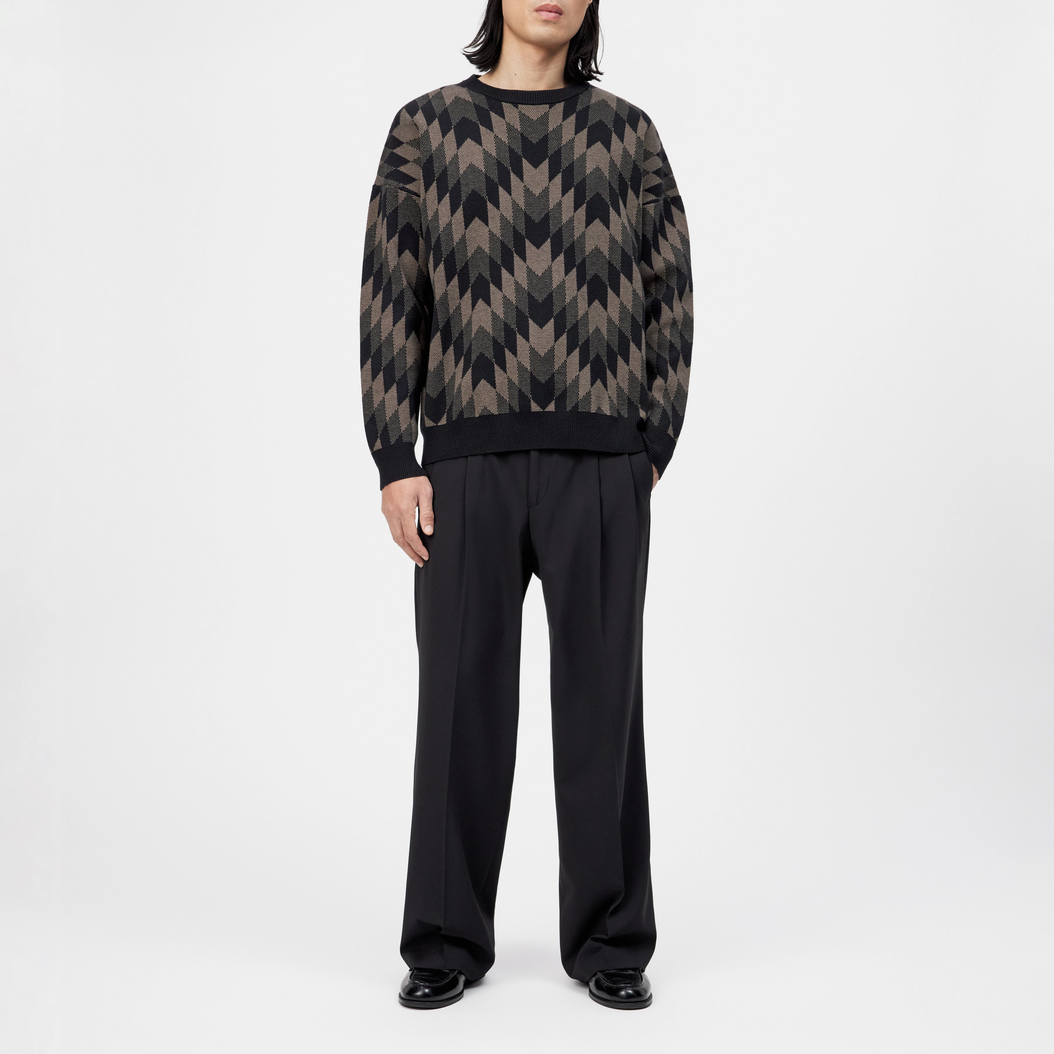 NEELIO - Pullover in Rautenjacquard - Herren - schwarz - Ganzkörper-Frontansicht