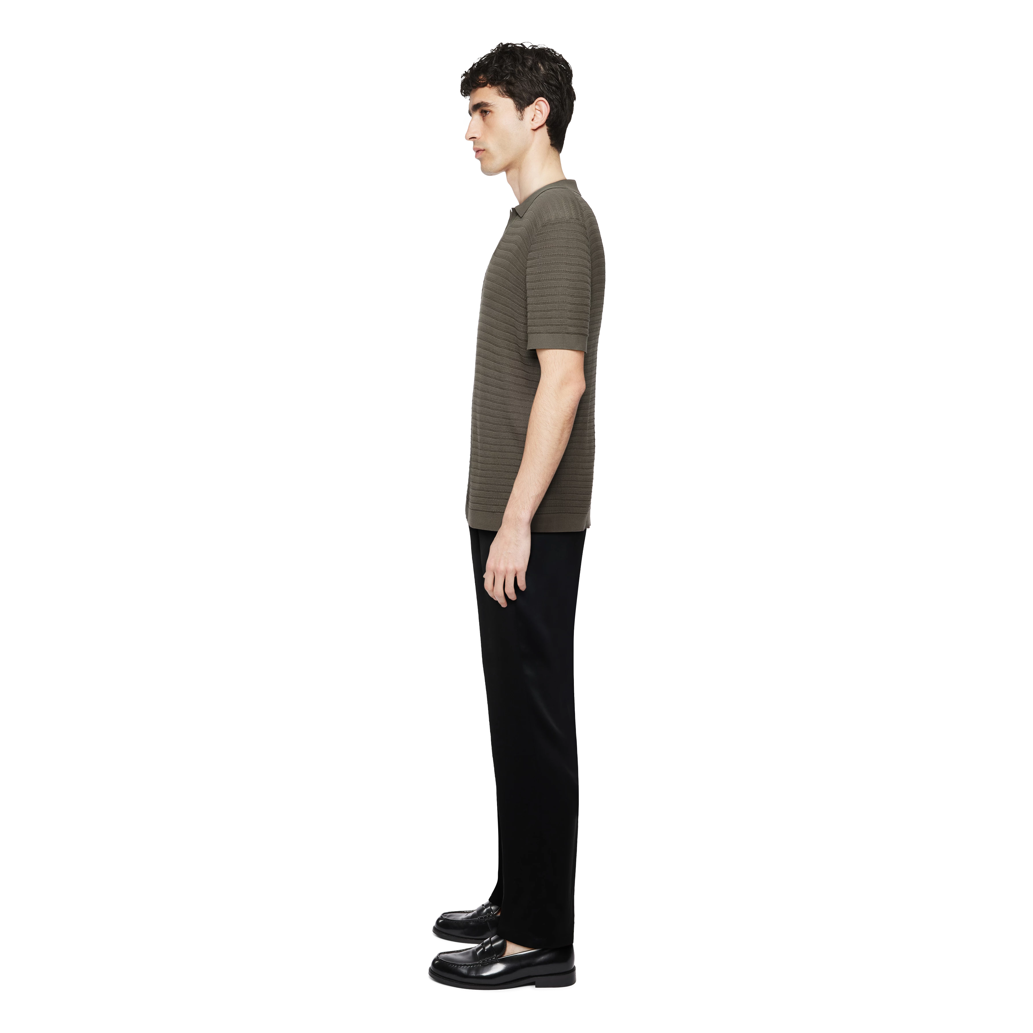 BRAIAN - Gebreide polo in gemerceriseerd katoen - heren - groen - Seitenansicht