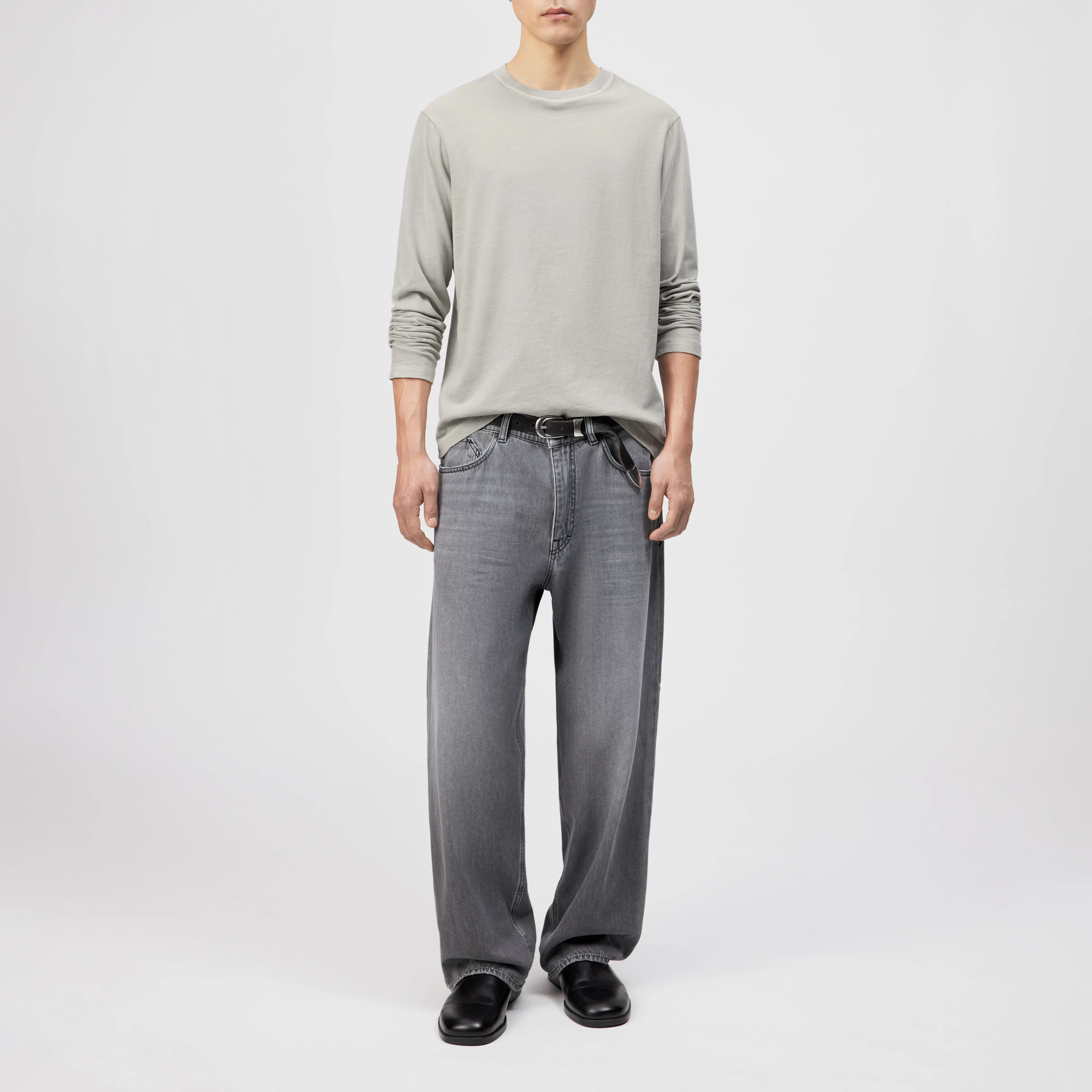 TALDOR - Long-sleeved top in washed look - men - grey - Ganzkörper-Frontansicht