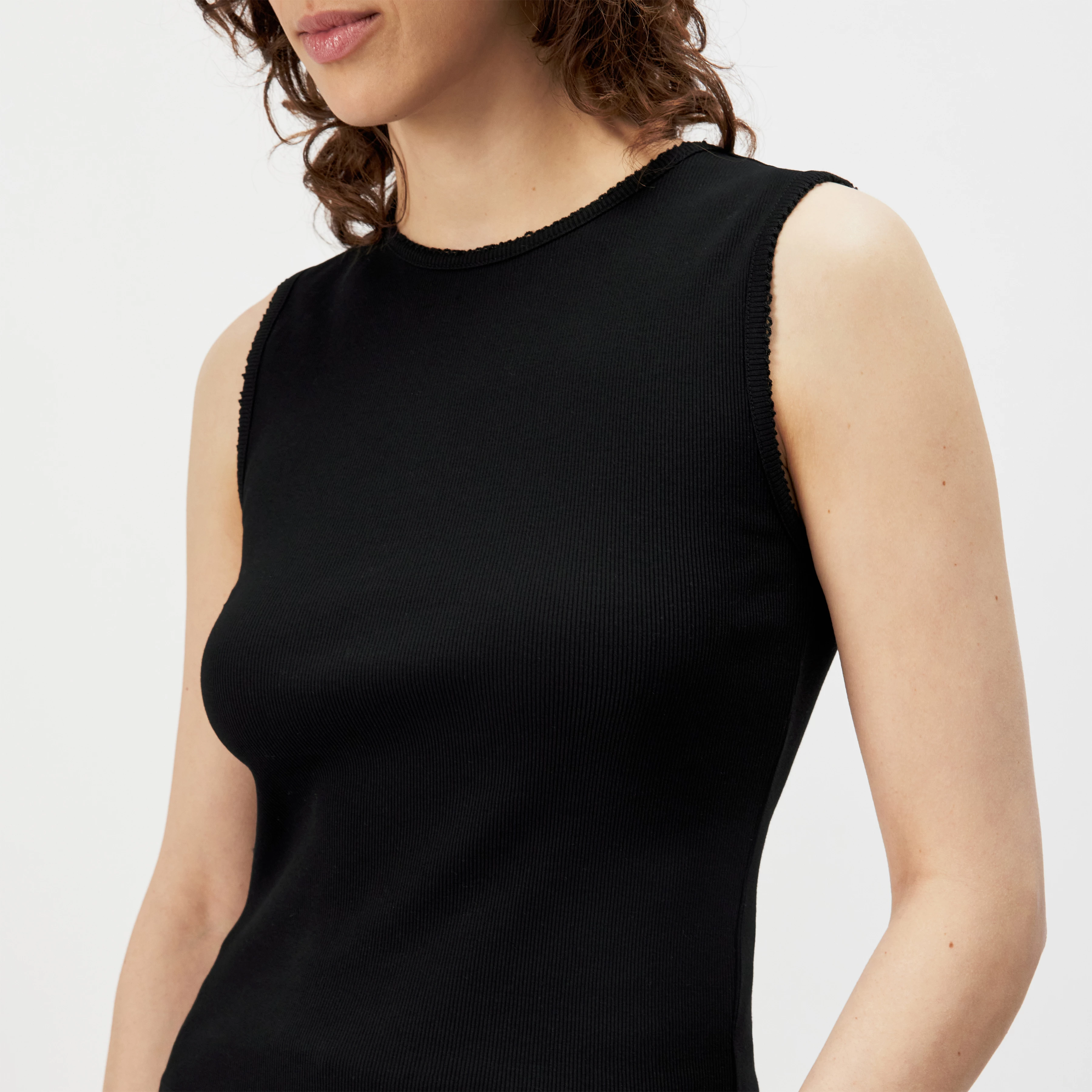 FARIDA - Slim fit top, pure cotton with embroidery details - women - black - Detailansicht am Model