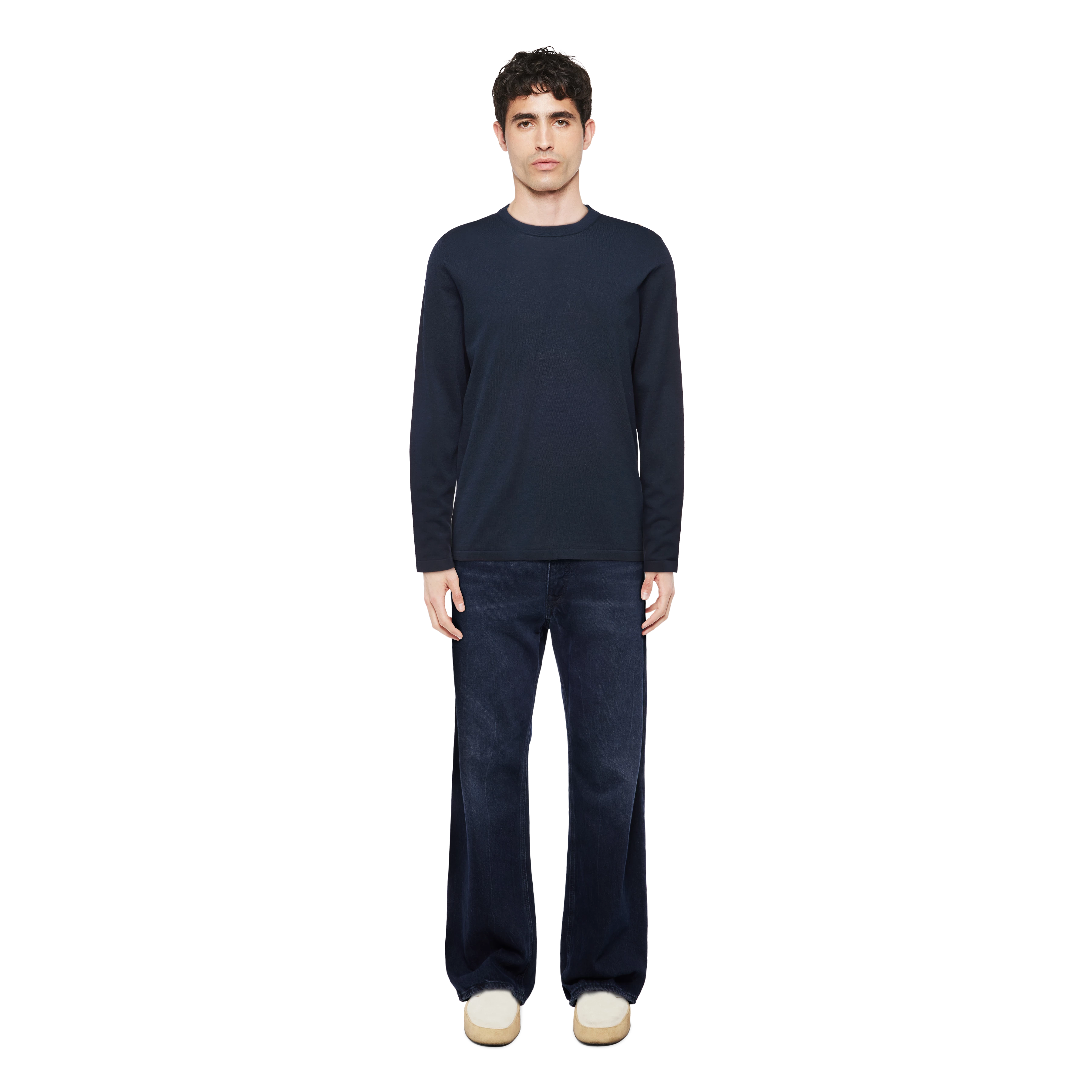 IRMINO - Long-sleeved shirt in mercerised cotton - men - blue - Ganzkörper-Frontansicht