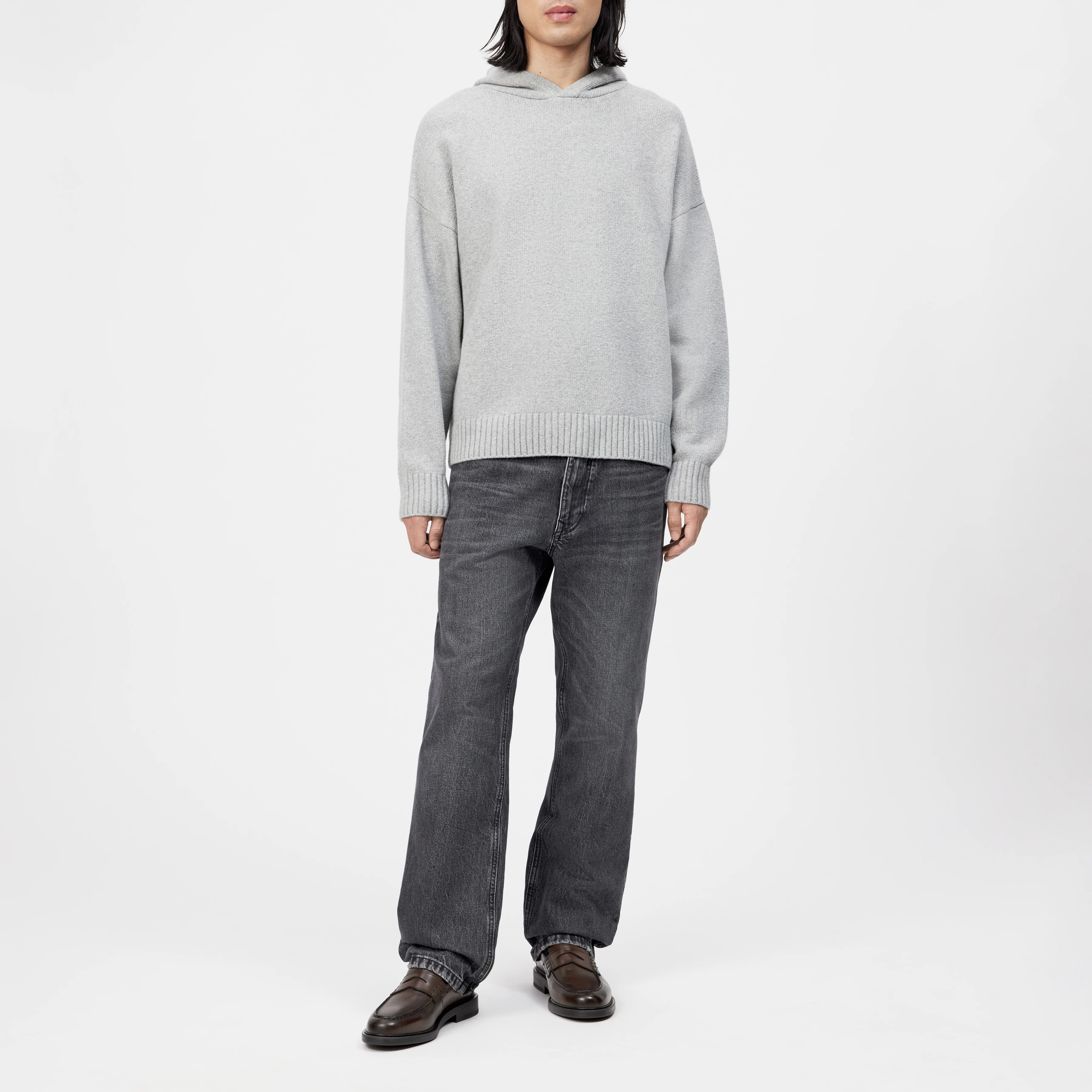 ARIKONO - Strickhoodie in Baumwoll-Woll-Mix - Herren - grau - Ganzkörper-Frontansicht