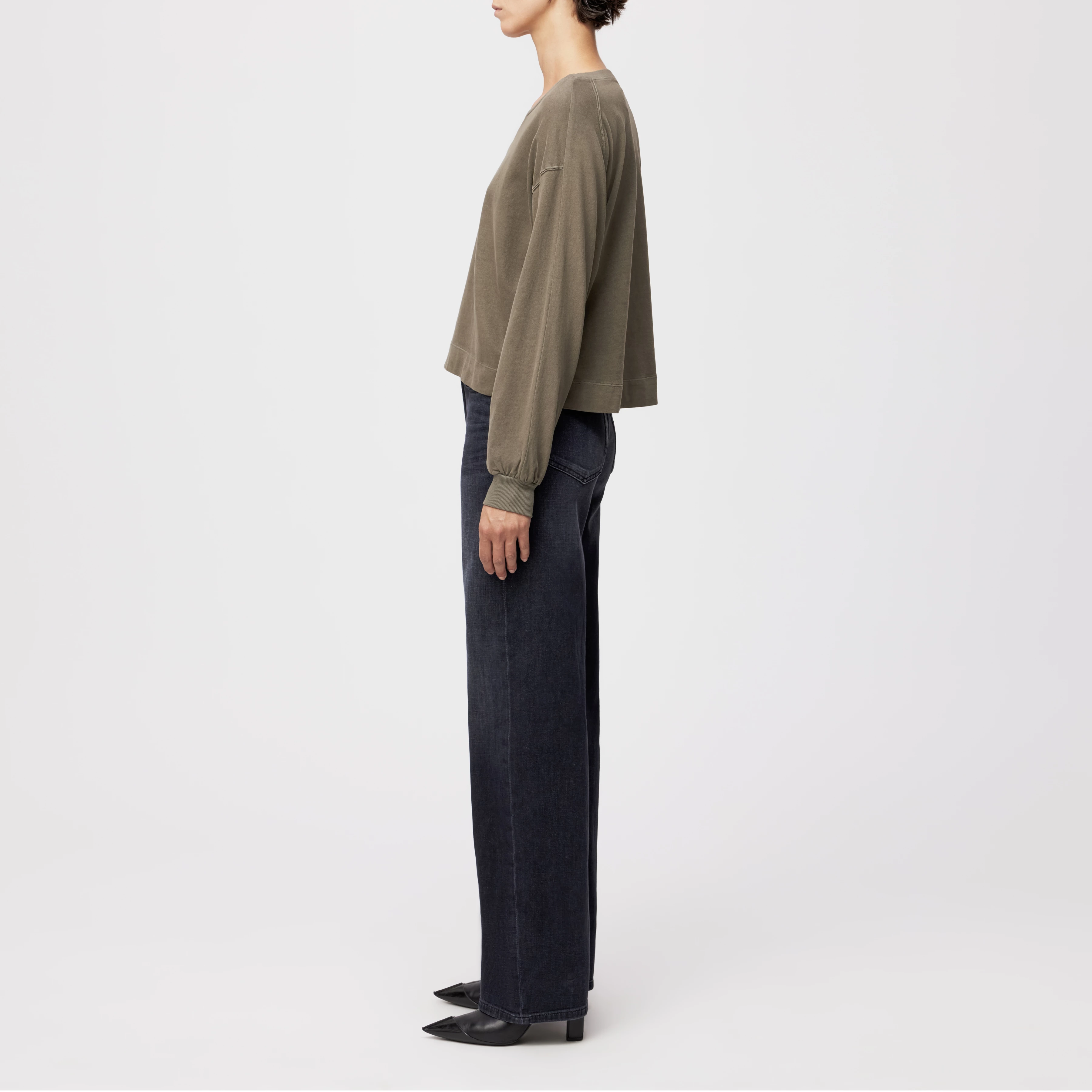 KELANE - Losse longsleeve in gewassen look - dames - groen - Seitenansicht