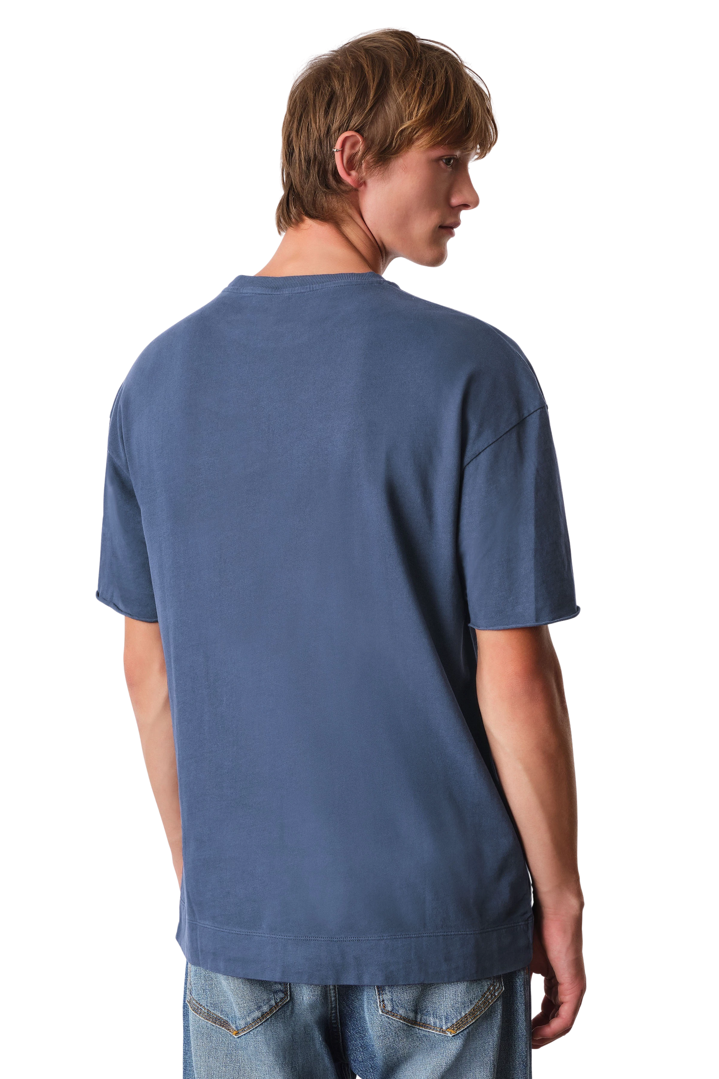 EROS - washed look t-shirt with rolled edge - men - blue - Rückansicht