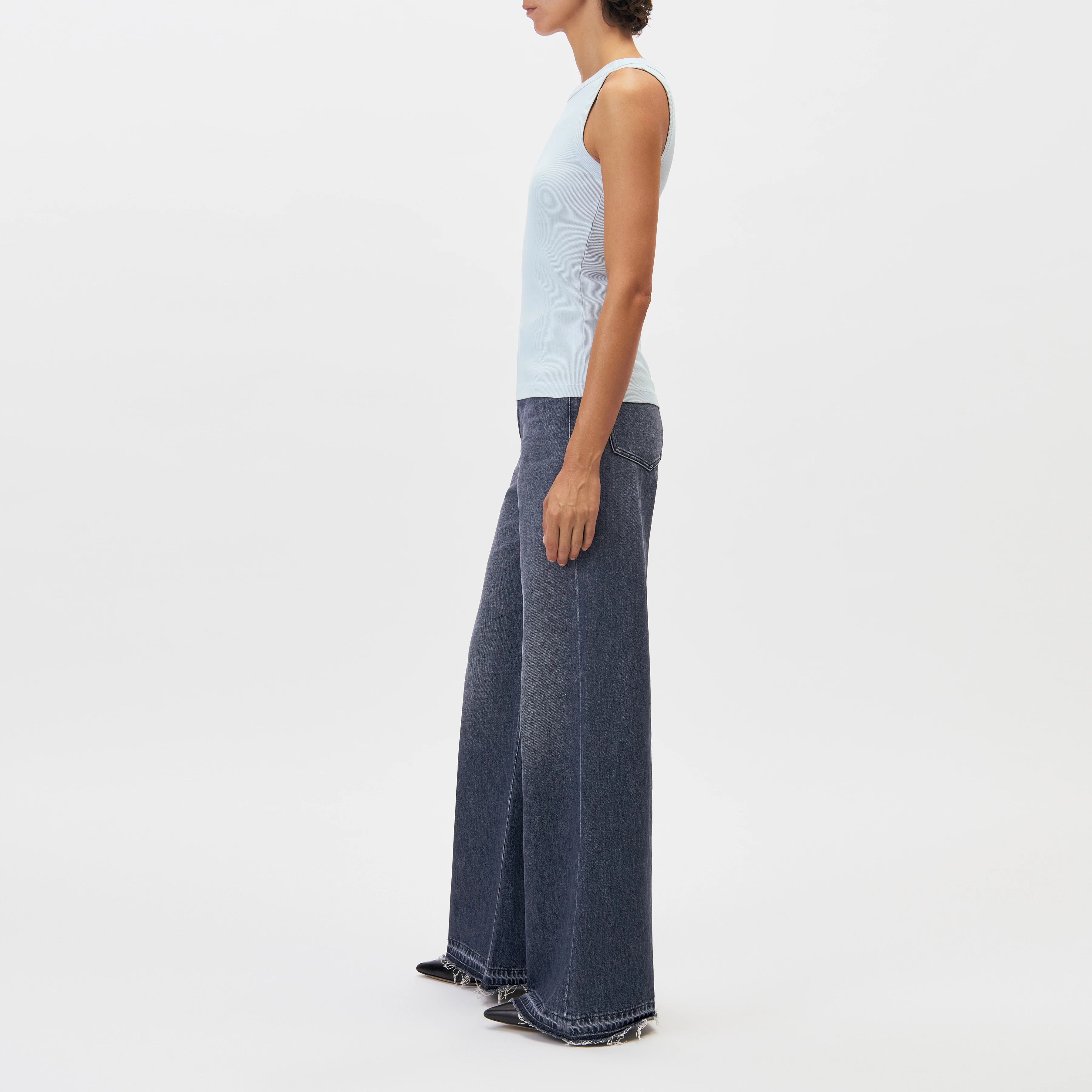 OLINA - Tanktop mit Rundhals in Baumwoll-Rippe - Damen - blau - Seitenansicht
