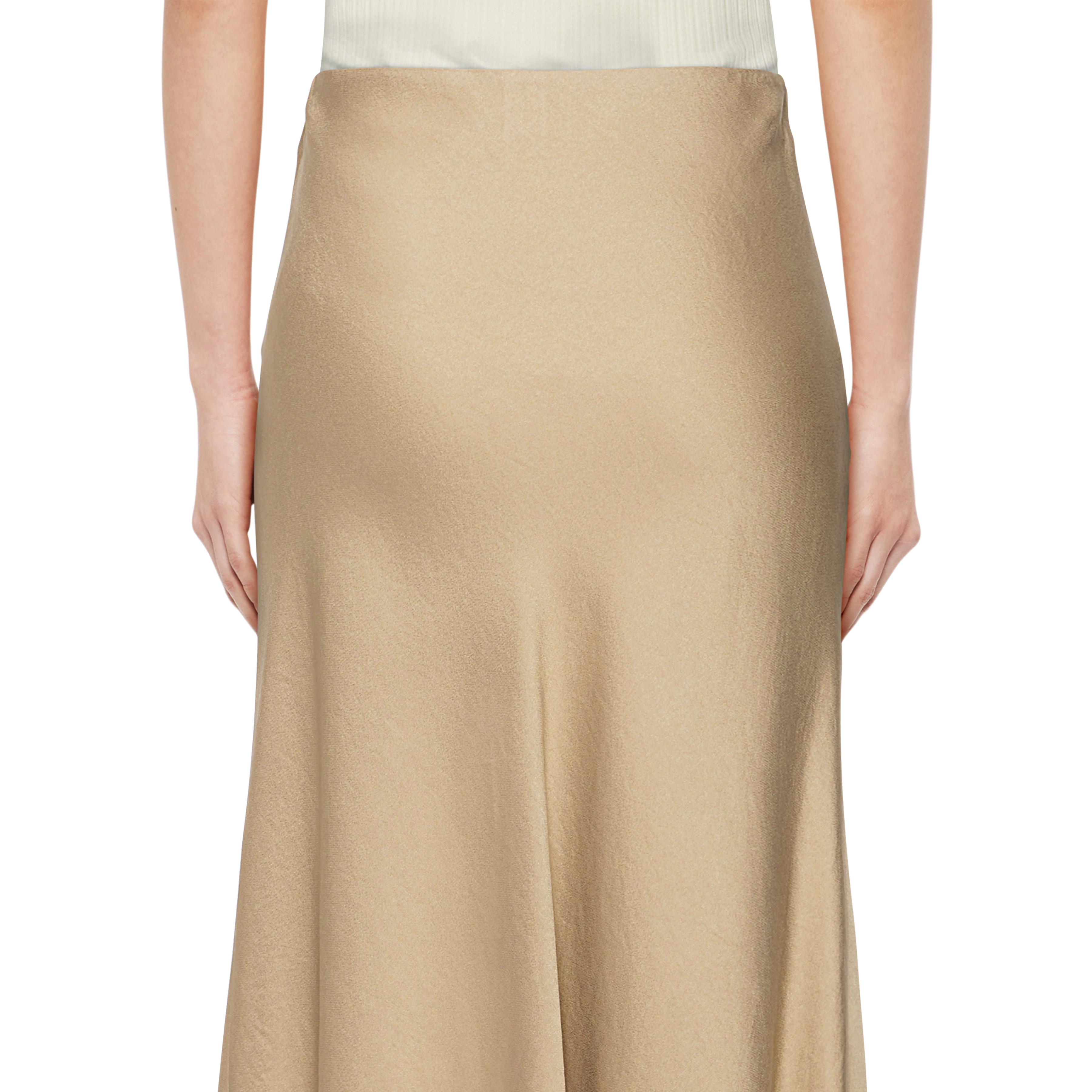 URA - Slip-Skirt in Midilänge in Satin - Damen - braun - Detailansicht am Model