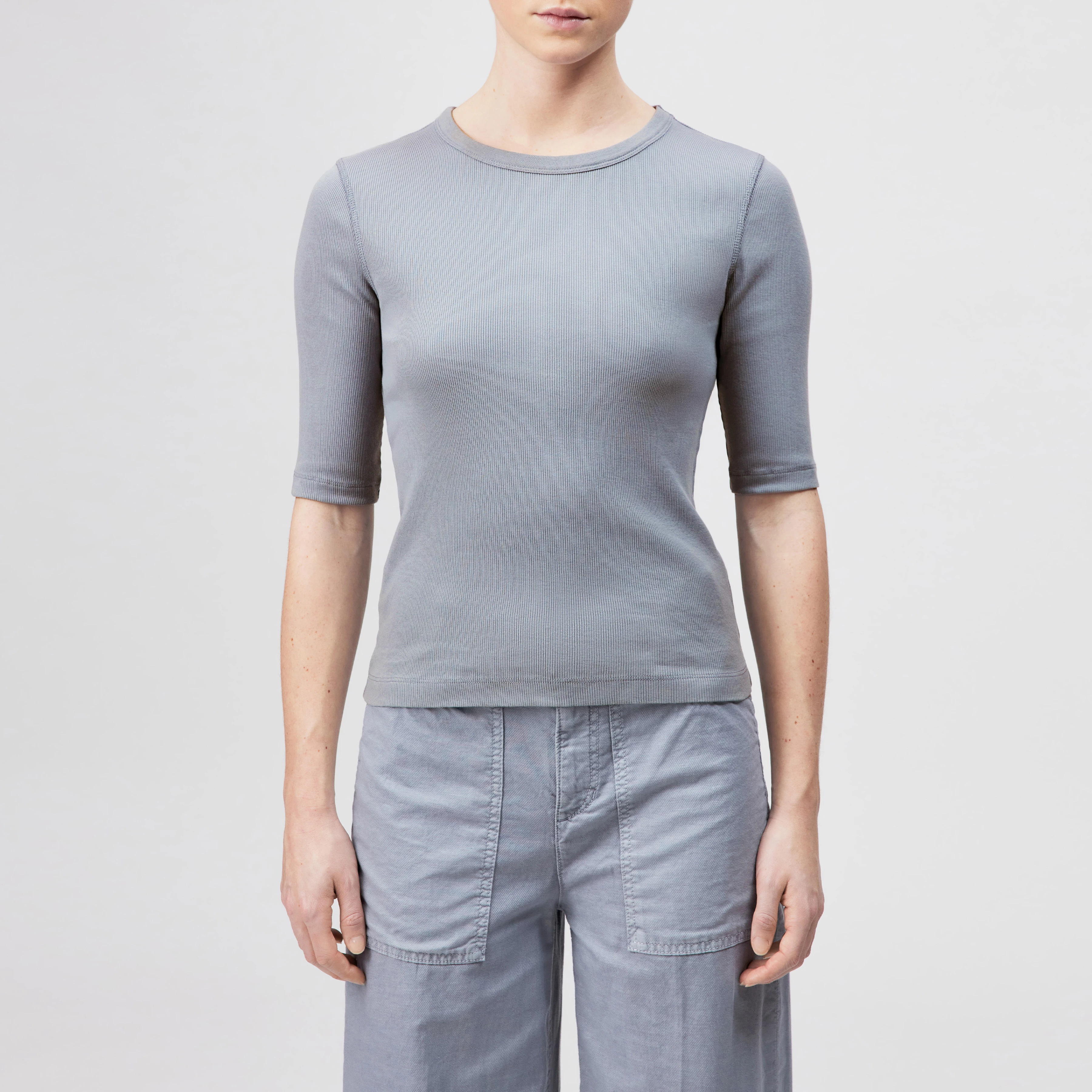 SELAY - Haut étroit en coton côtelé - women - bleu - Frontansicht