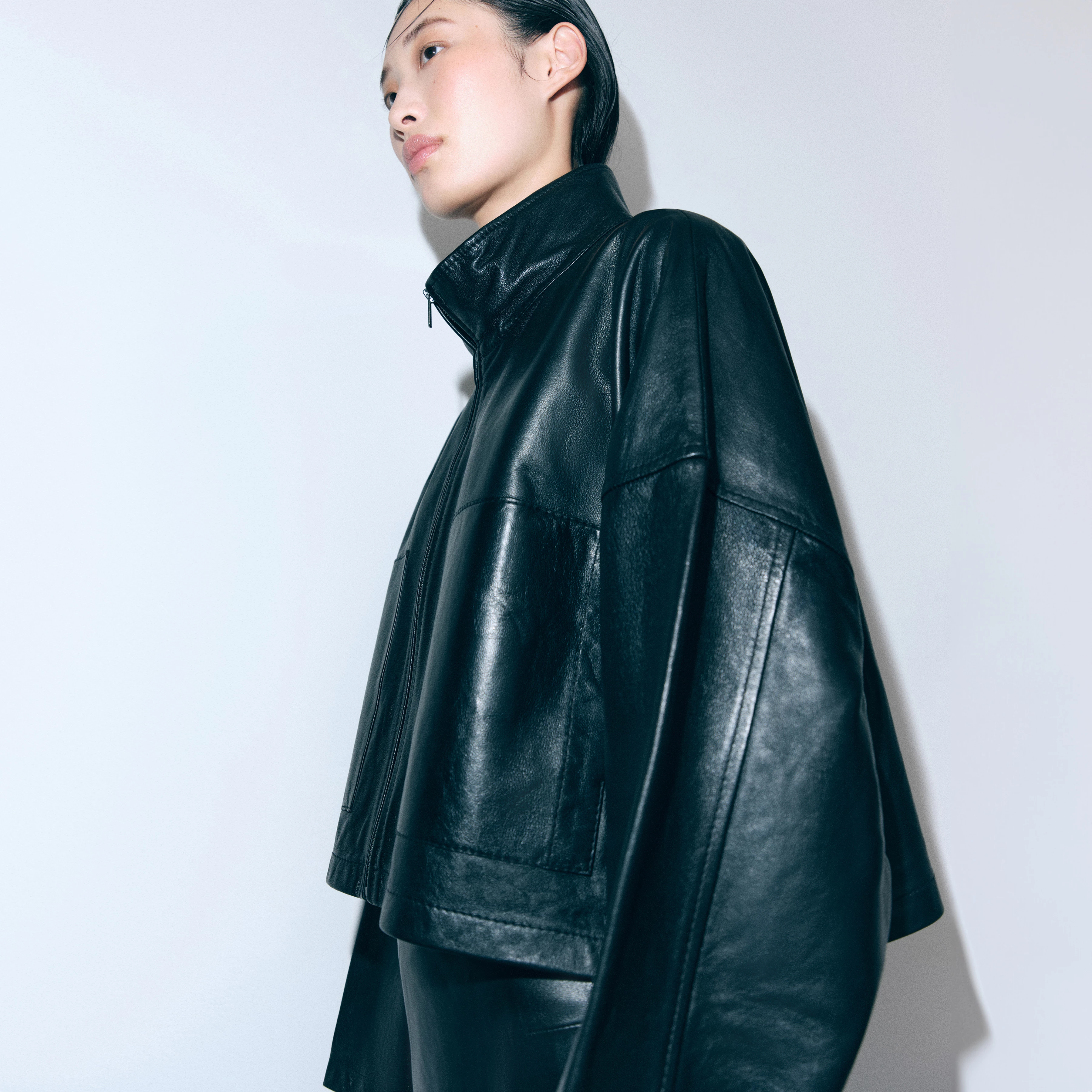 ELSTOW_1 - Oversized Jacke in Nappaleder - Damen - schwarz