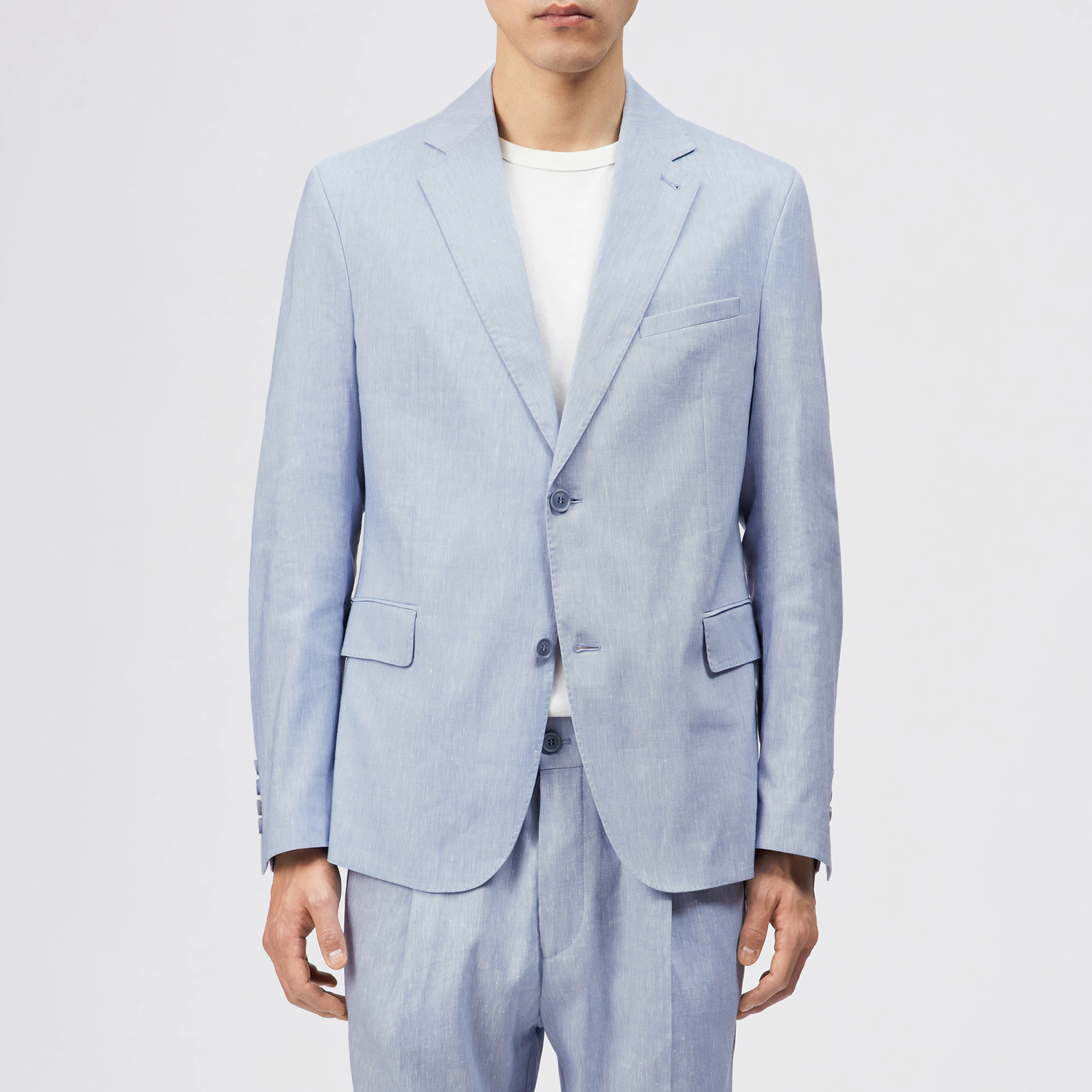 YAMES - Einreihiges Sakko in Leinen-Mix - Herren - blau - Frontansicht