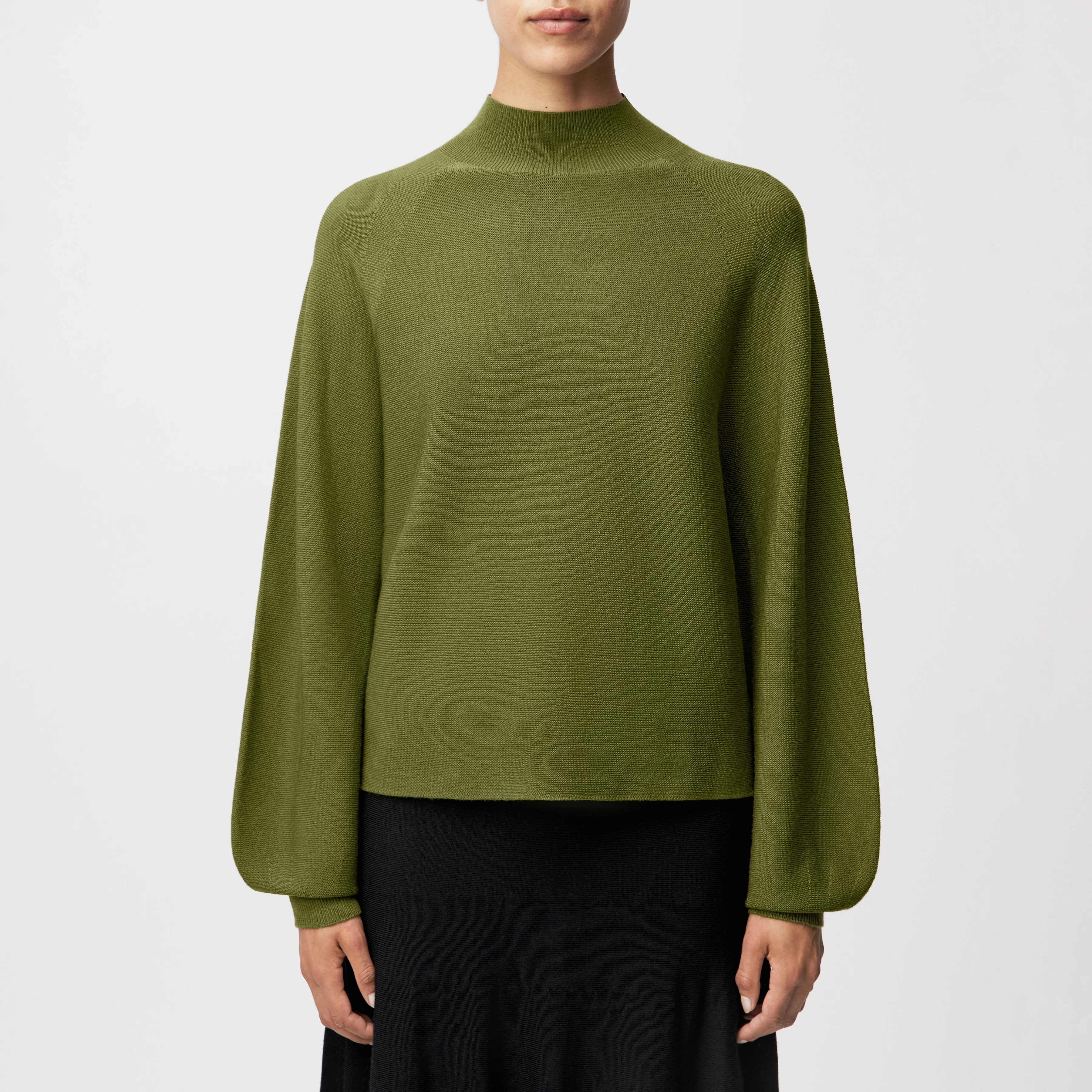 KIMONI - Pull à manches ballon 100 % laine mérinos - women - vert - Frontansicht