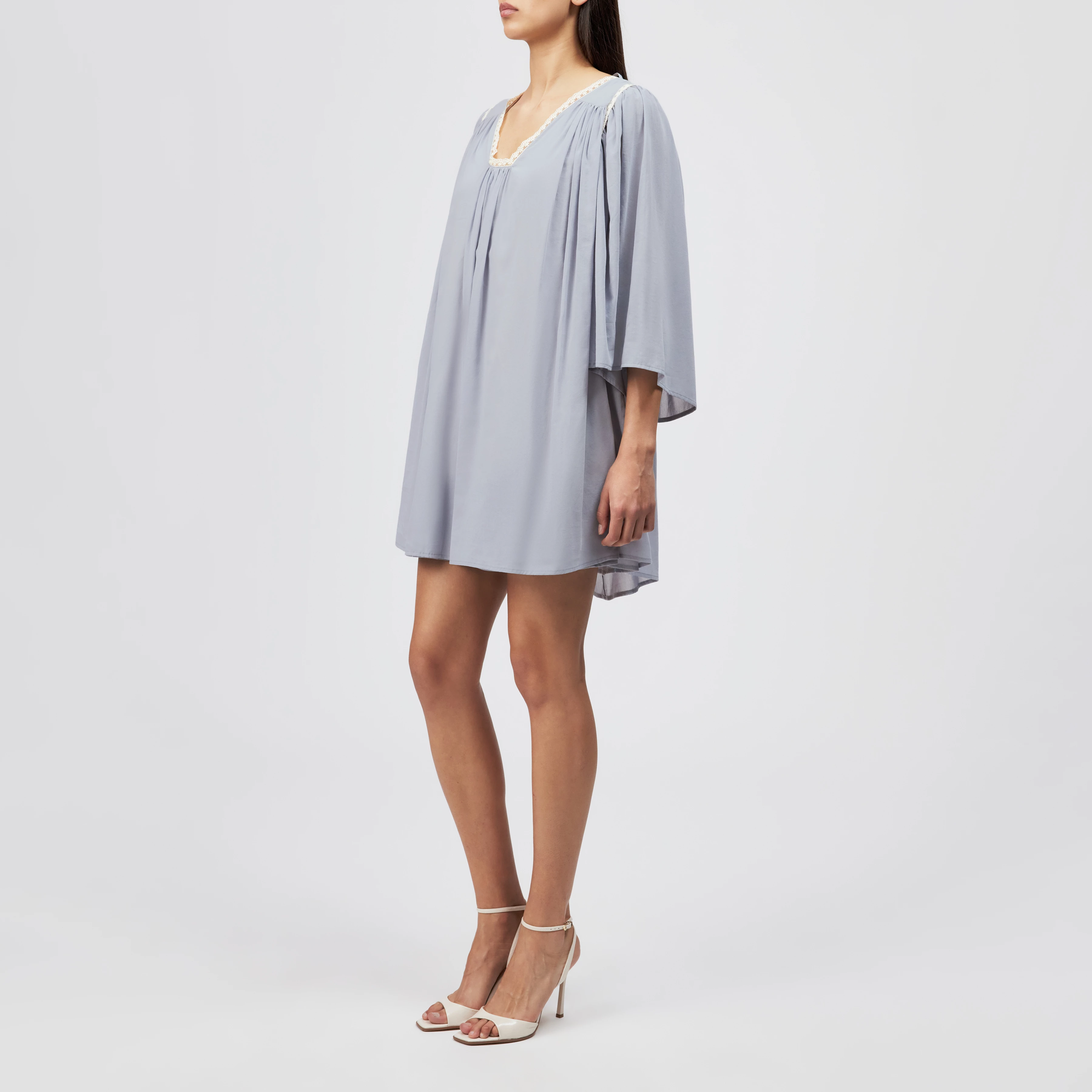 VAREEN - Cotton-blend babydoll tunic dress - women - blue - Seitenansicht