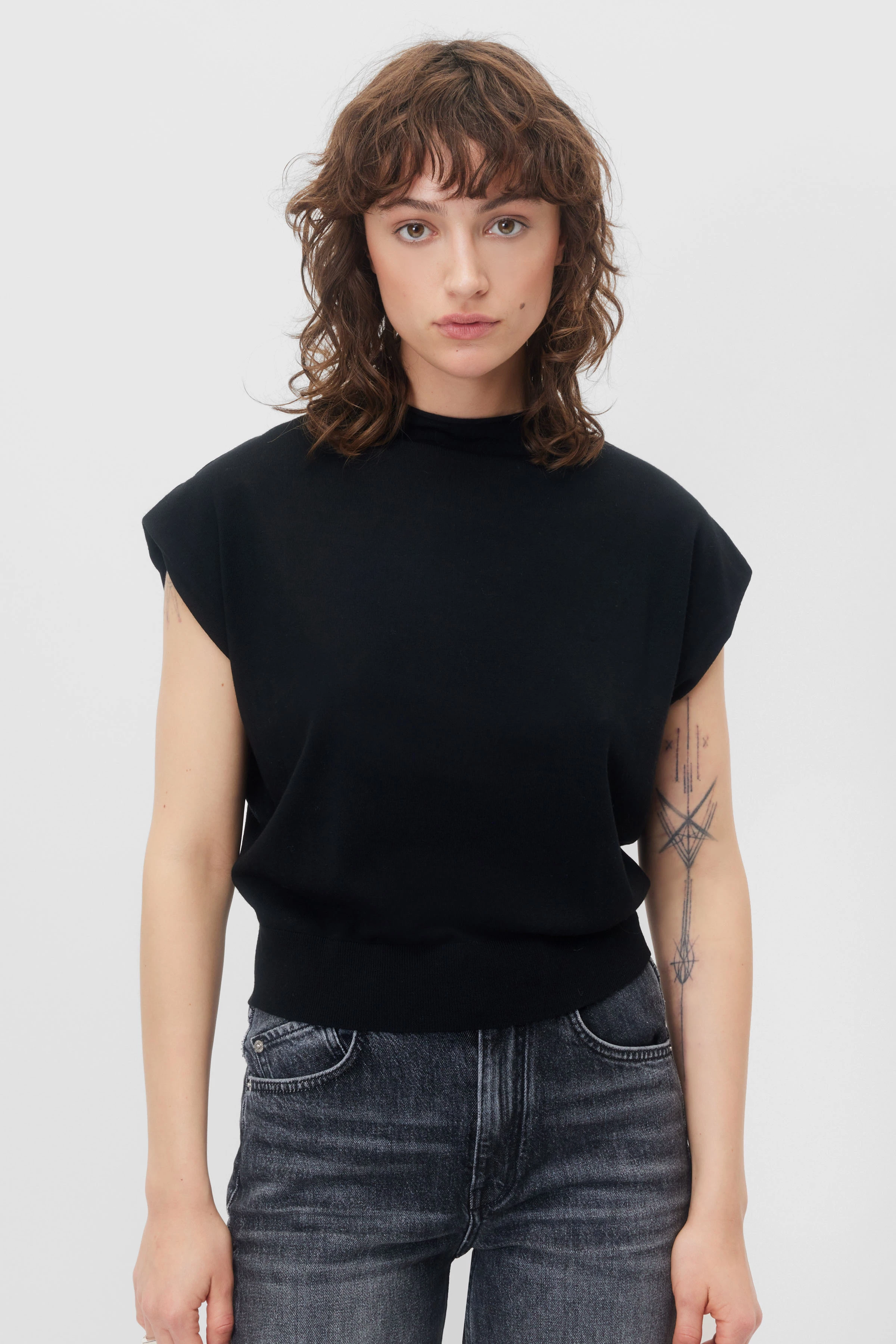 AMORY - Stricktop in Merinowolle - Damen - schwarz - Frontansicht