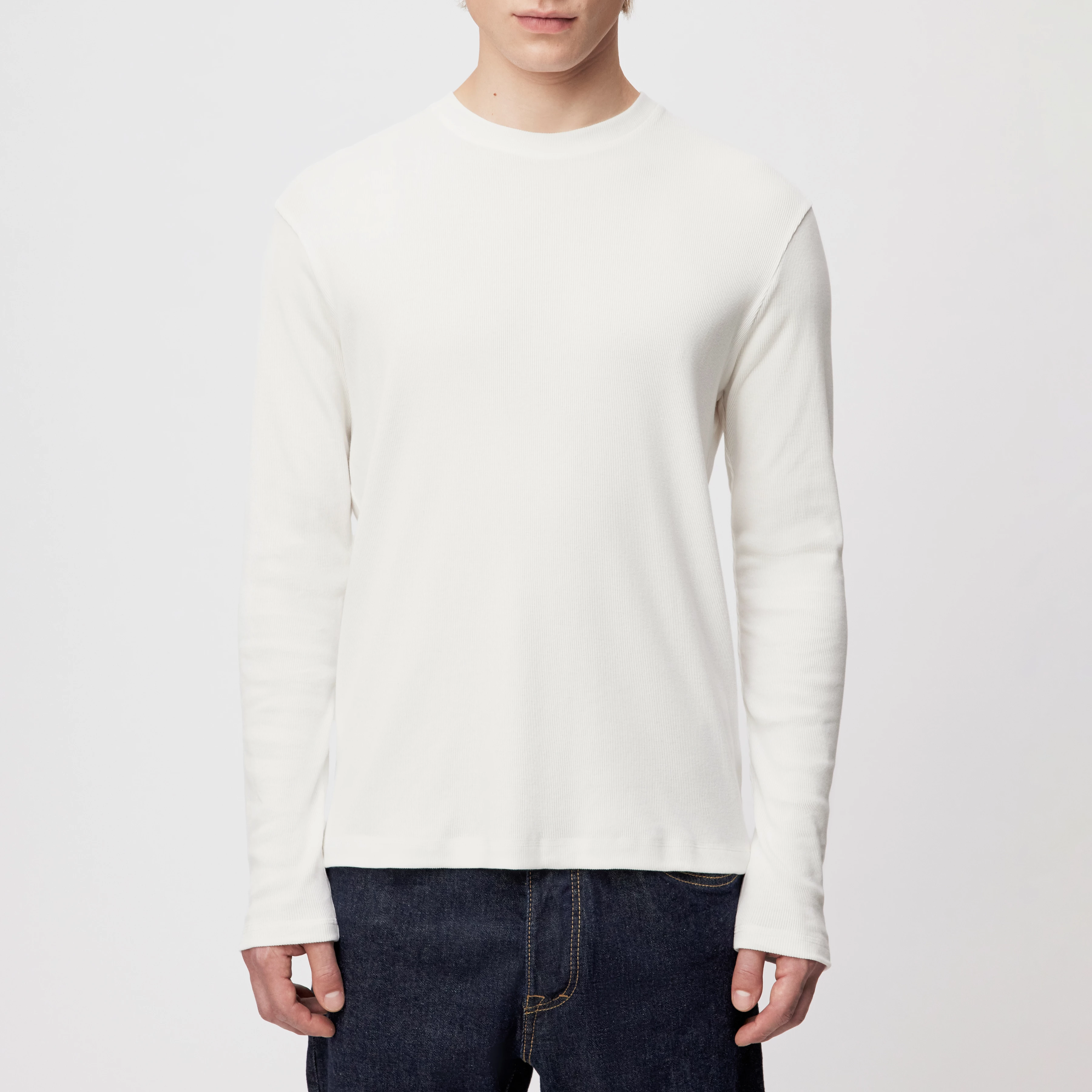 TALDOR - Longsleeve in gewaschener Rippe - Herren - off white - Frontansicht