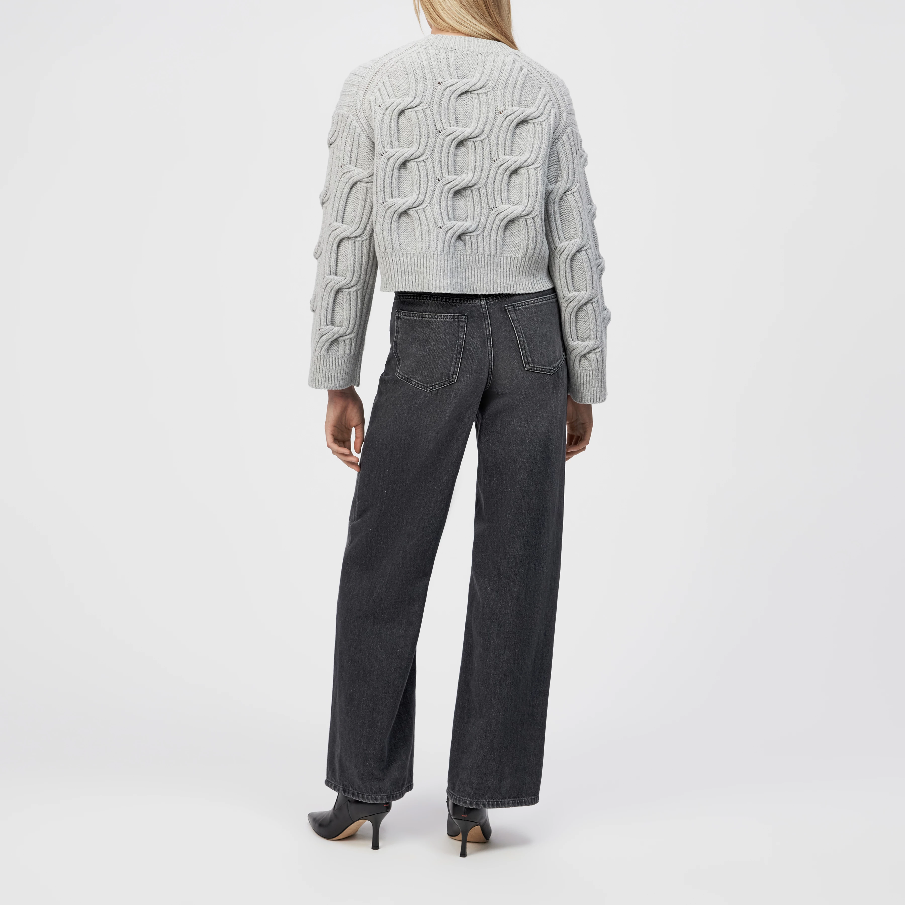 MALESE_2 - Cropped jumper in virgin wool - women - grey - Rückansicht