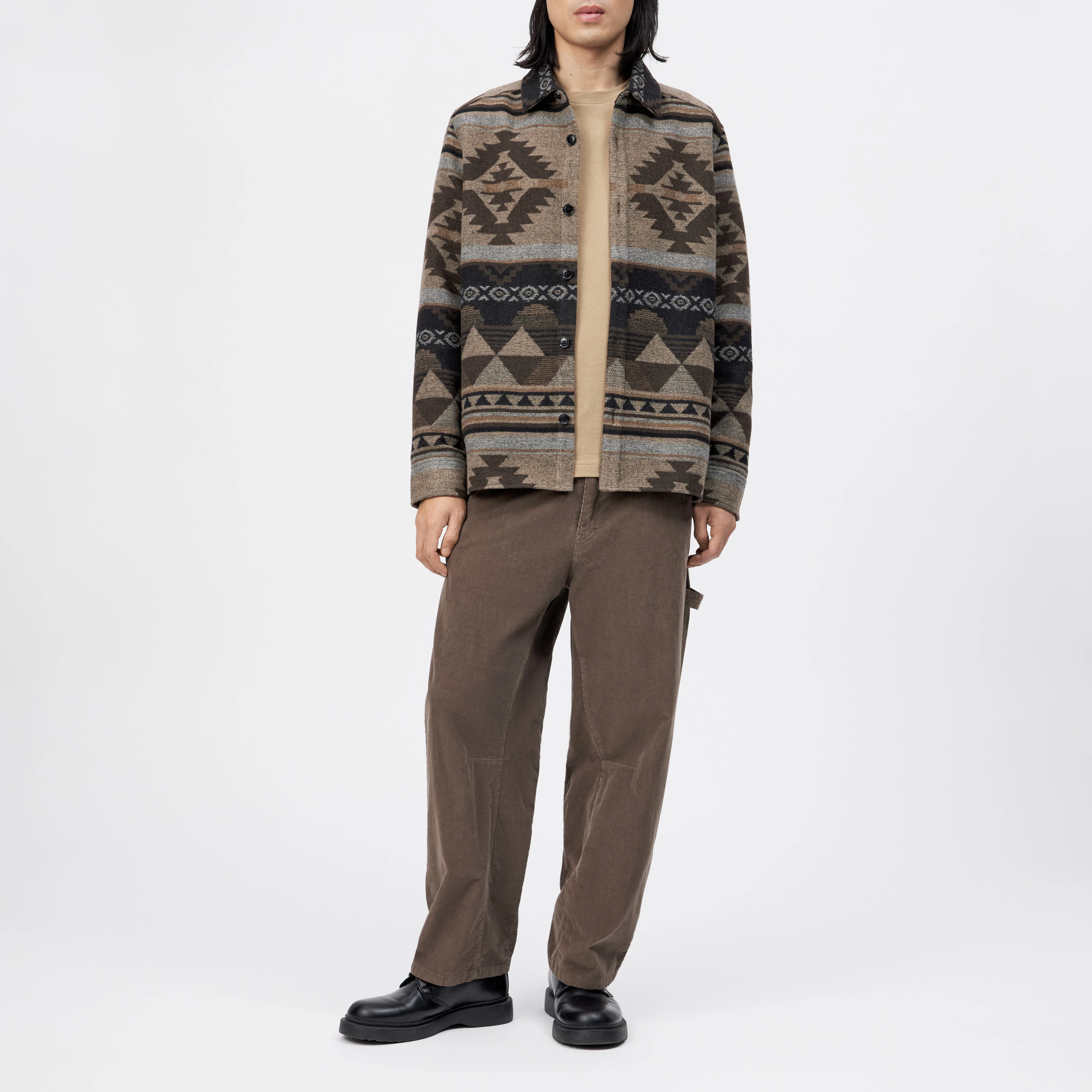 DIEGGO_1 - Overshirt in Woll-Mix Jacquard - Herren - braun - Ganzkörper-Frontansicht