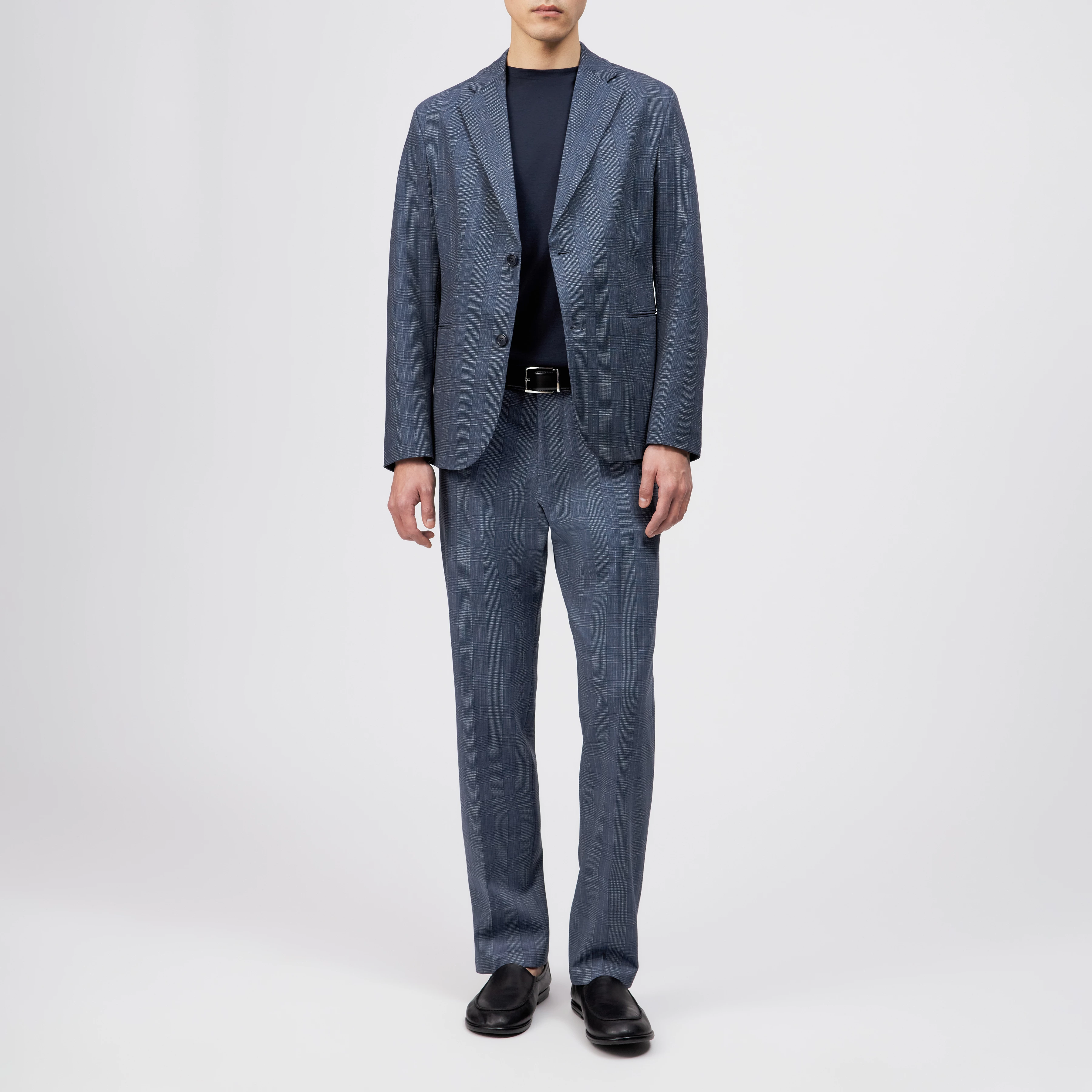 CATORY - Regular-fit colbert in ruitjesjersey - heren - blauw - Ganzkörper-Frontansicht